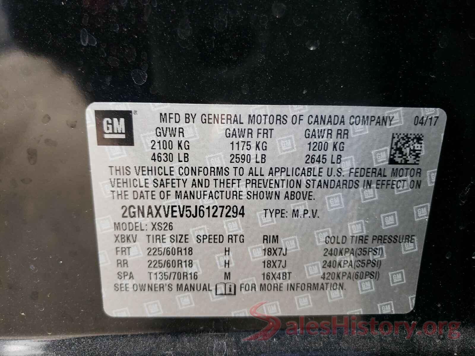 2GNAXVEV5J6127294 2018 CHEVROLET EQUINOX