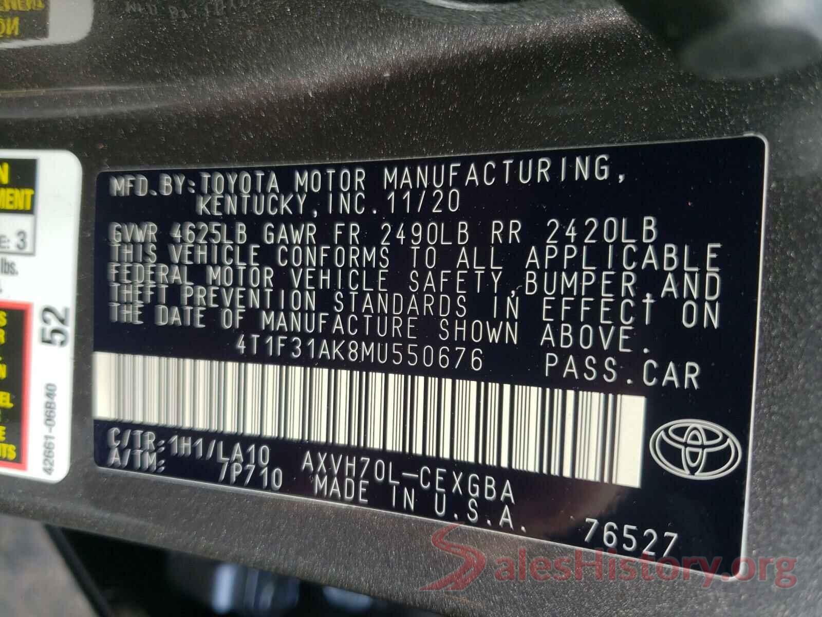 4T1F31AK8MU550676 2021 TOYOTA CAMRY