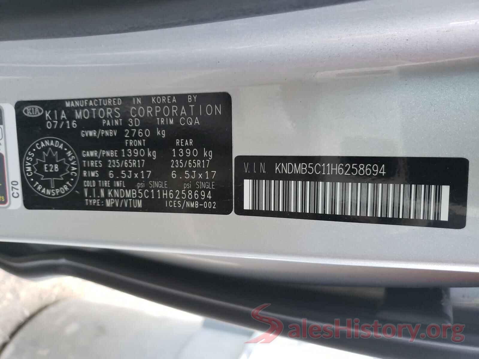 KNDMB5C11H6258694 2017 KIA SEDONA