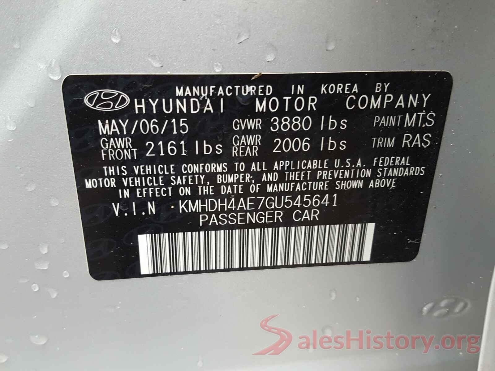 KMHDH4AE7GU545641 2016 HYUNDAI ELANTRA