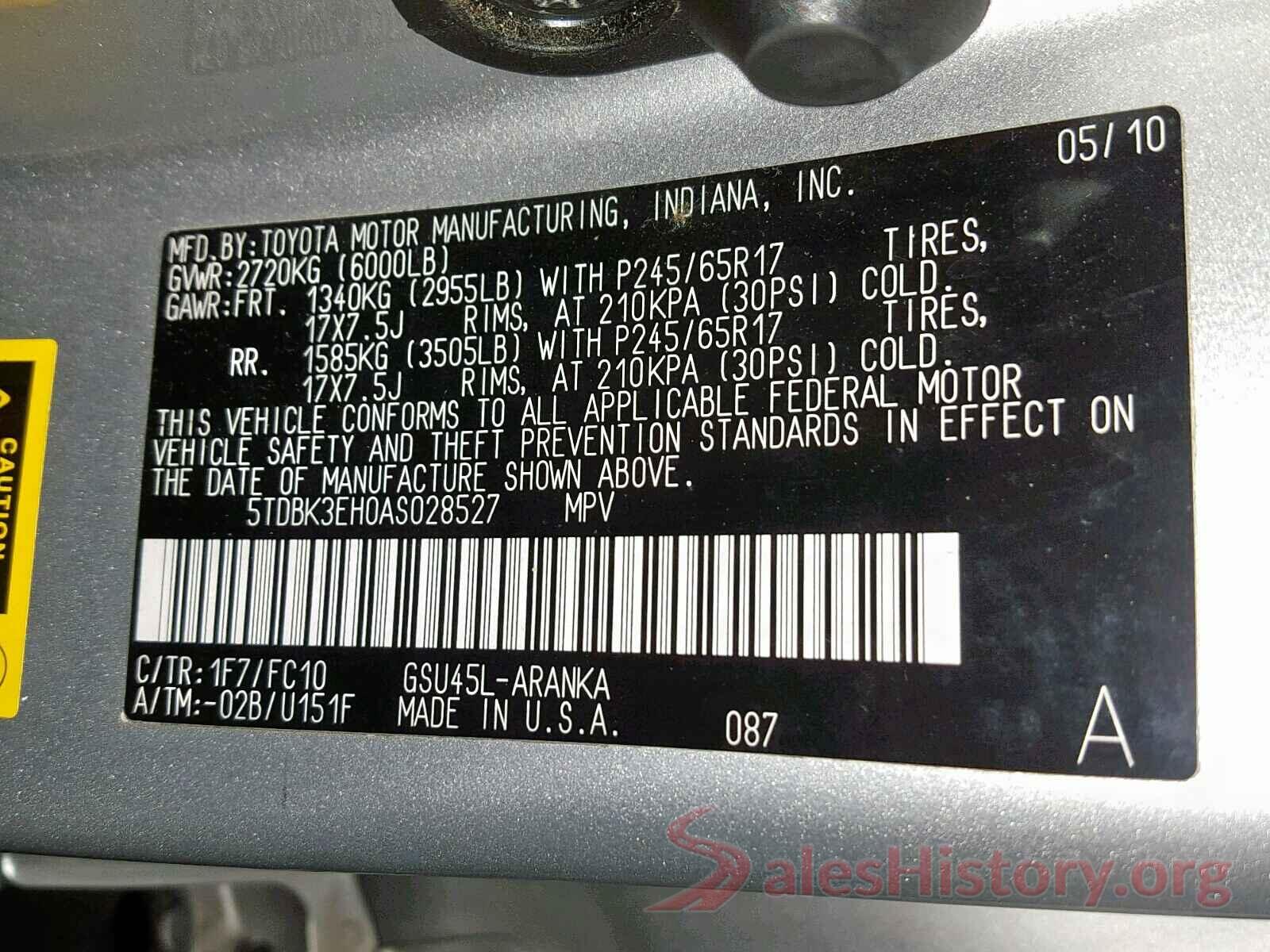 5TFCZ5AN3MX266927 2010 TOYOTA HIGHLANDER