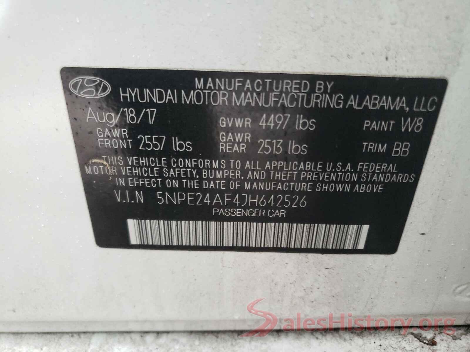 5NPE24AF4JH642526 2018 HYUNDAI SONATA