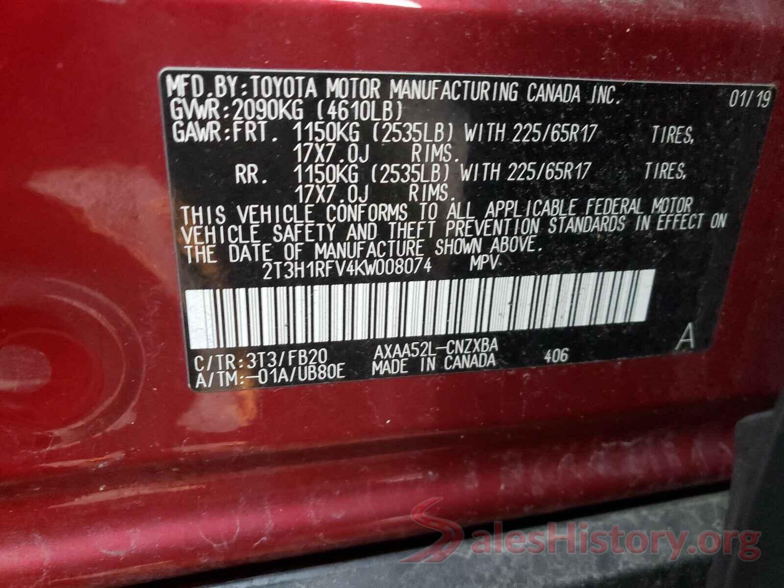 2T3H1RFV4KW008074 2019 TOYOTA RAV4