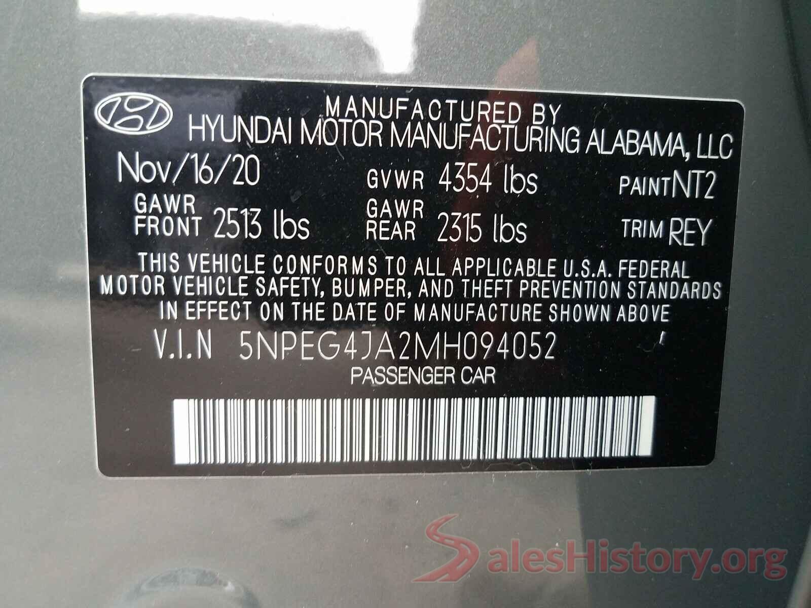 5NPEG4JA2MH094052 2021 HYUNDAI SONATA