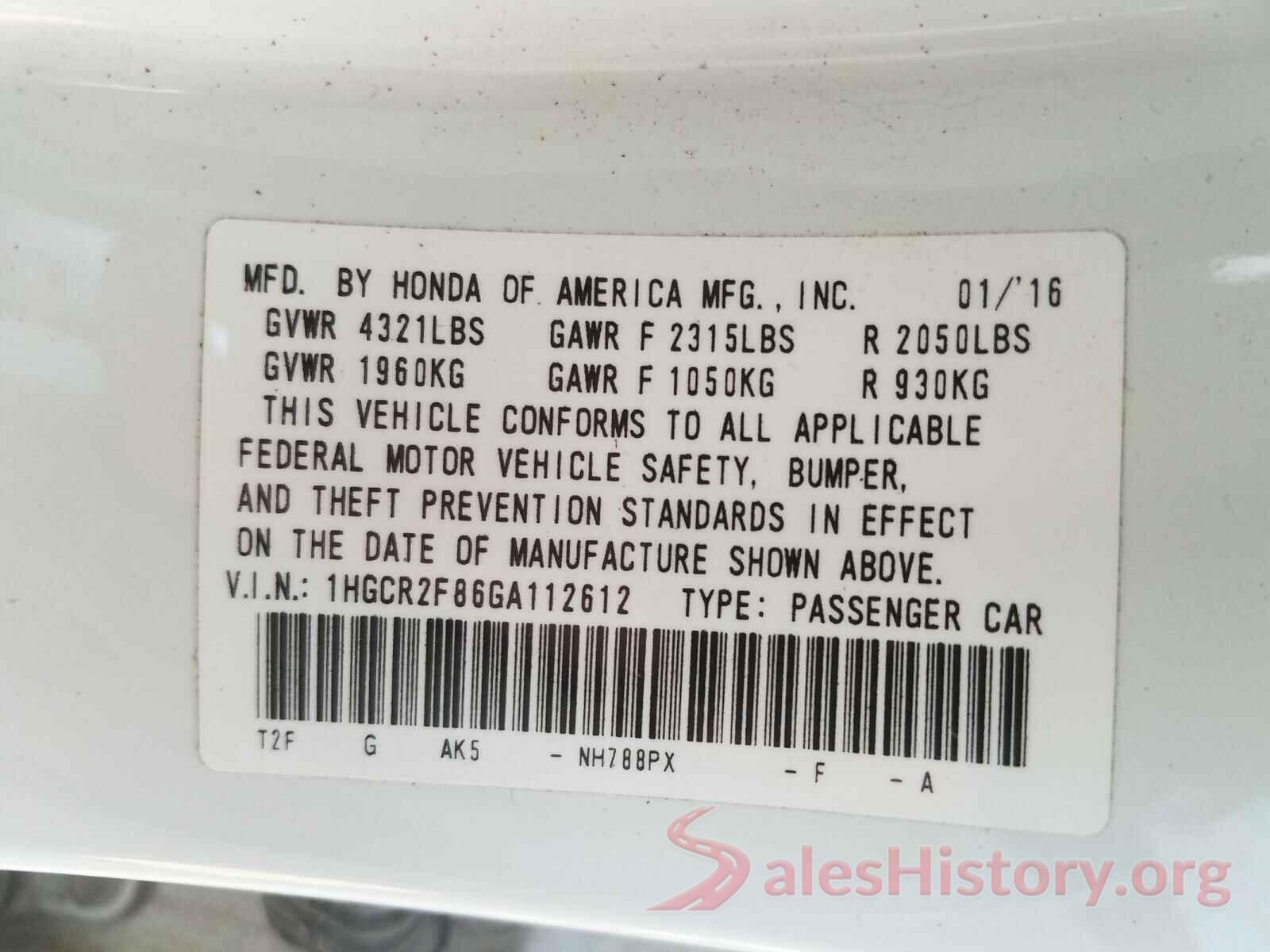 1HGCR2F86GA112612 2016 HONDA ACCORD