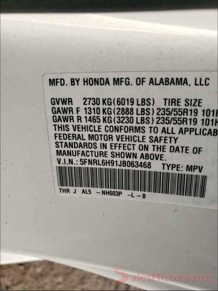 5FNRL6H91JB063468 2018 HONDA ODYSSEY