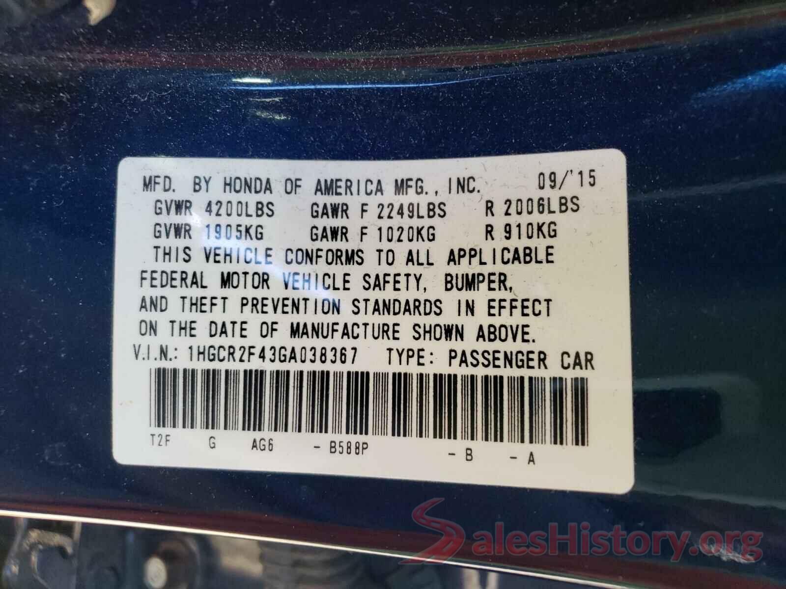 1HGCR2F43GA038367 2016 HONDA ACCORD