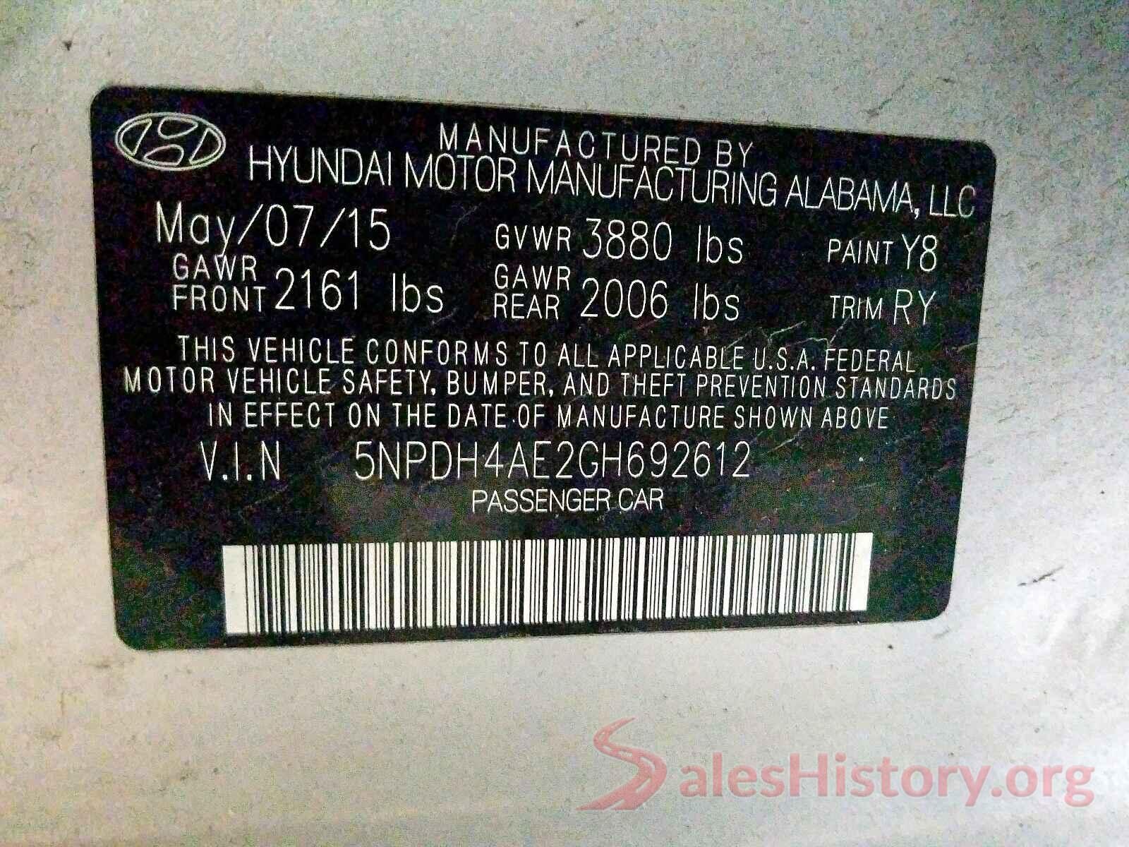 KMHDH4AE1GU607289 2016 HYUNDAI ELANTRA