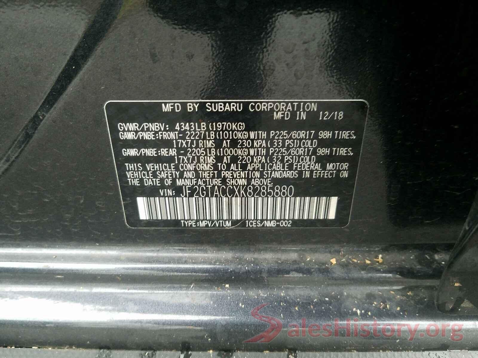 JF2GTACCXK8285880 2019 SUBARU CROSSTREK