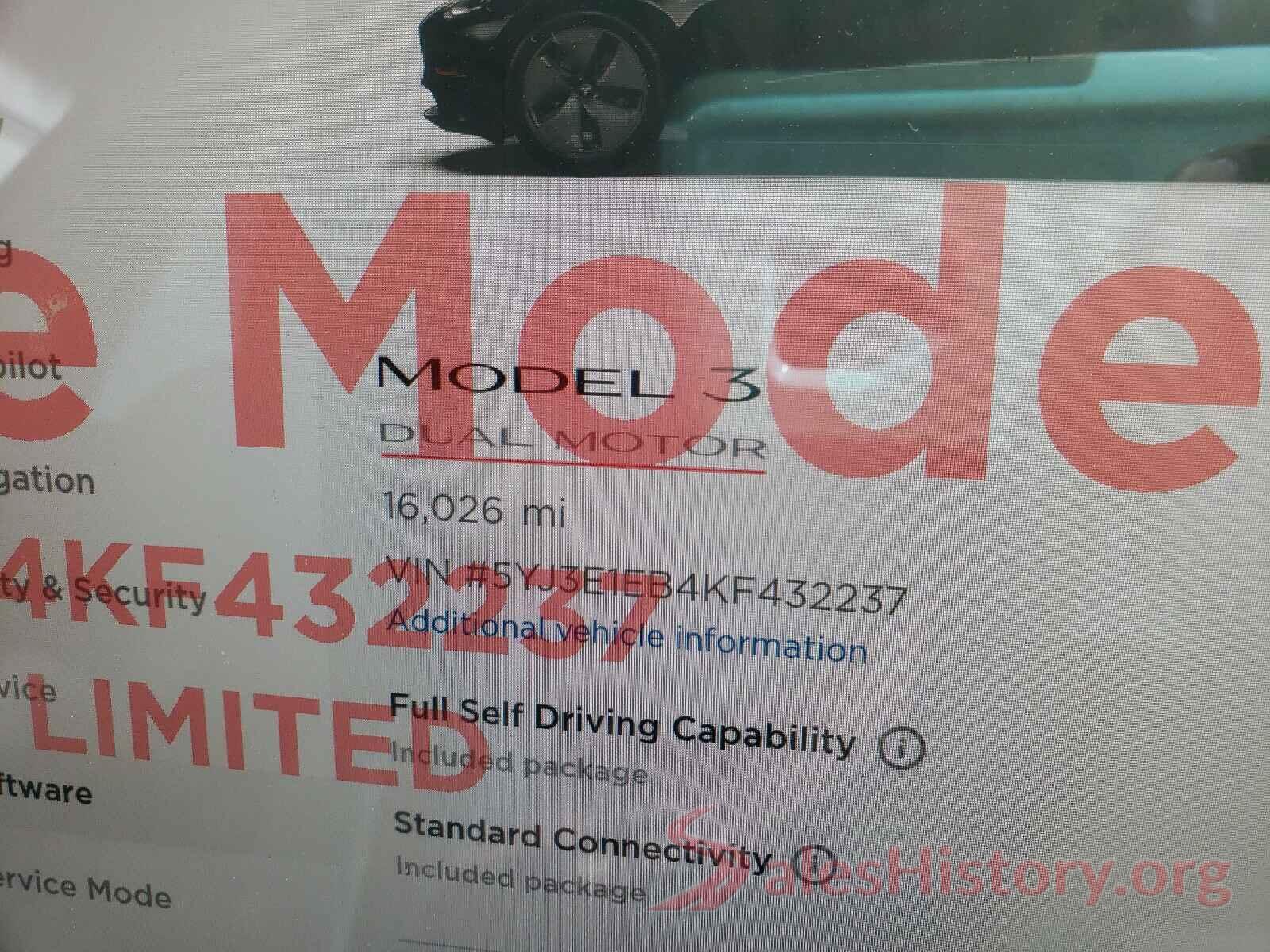 5YJ3E1EB4KF432237 2019 TESLA MODEL 3