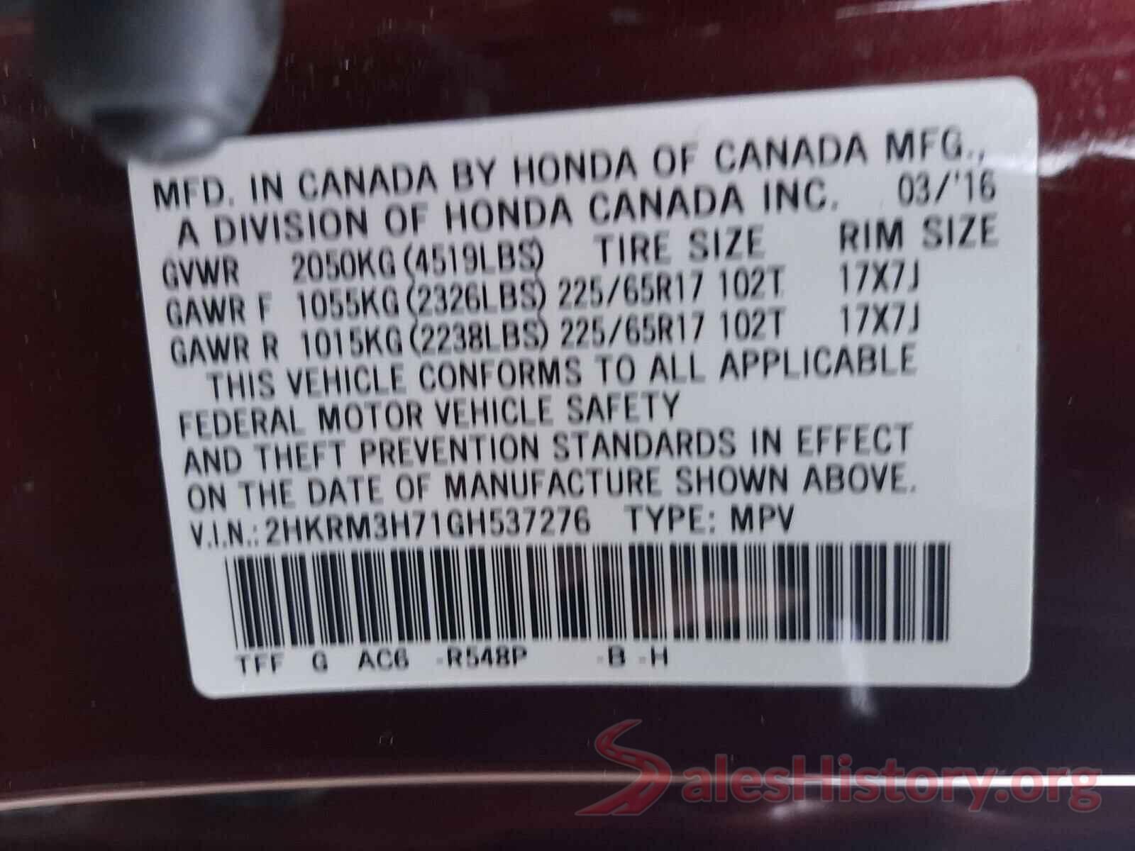 2HKRM3H71GH537276 2016 HONDA CRV