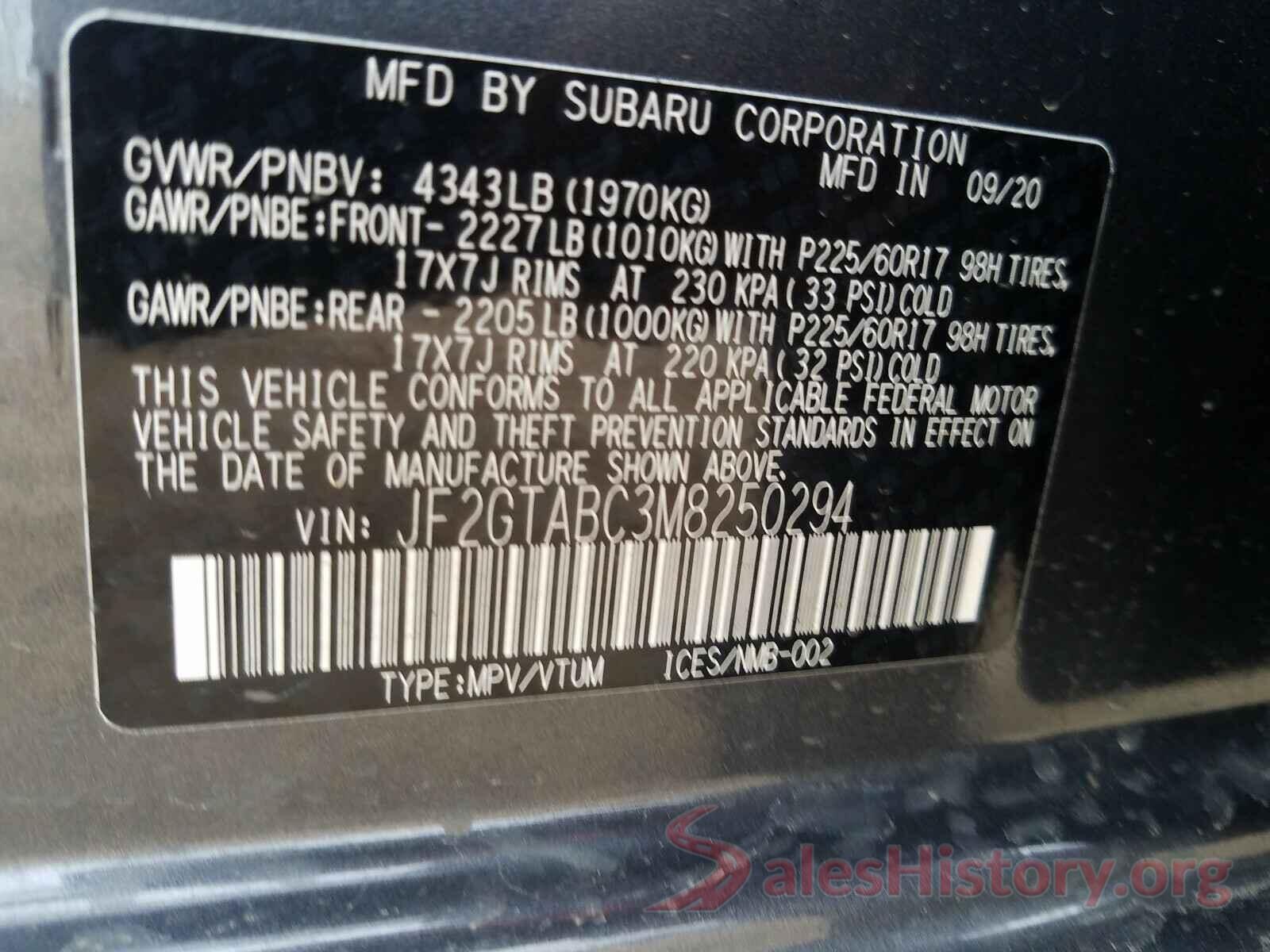 JF2GTABC3M8250294 2021 SUBARU CROSSTREK