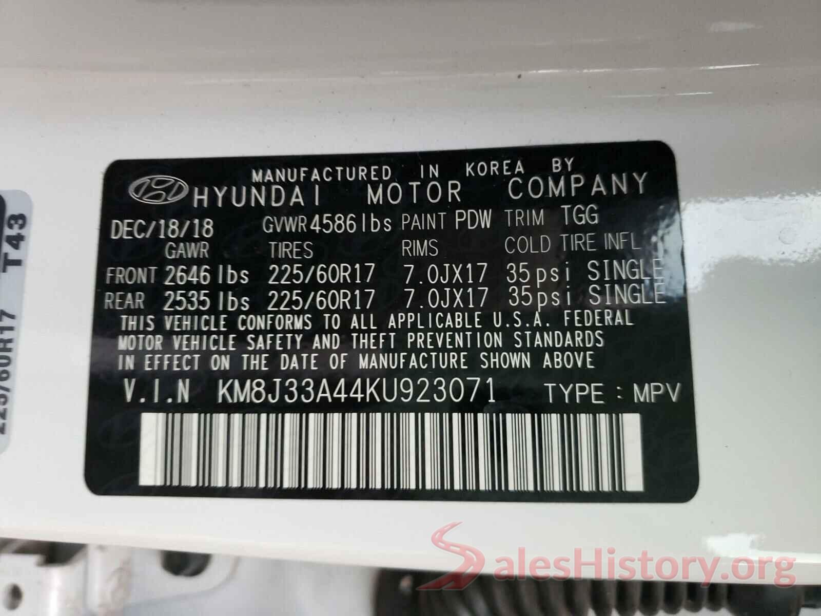 KM8J33A44KU923071 2019 HYUNDAI TUCSON