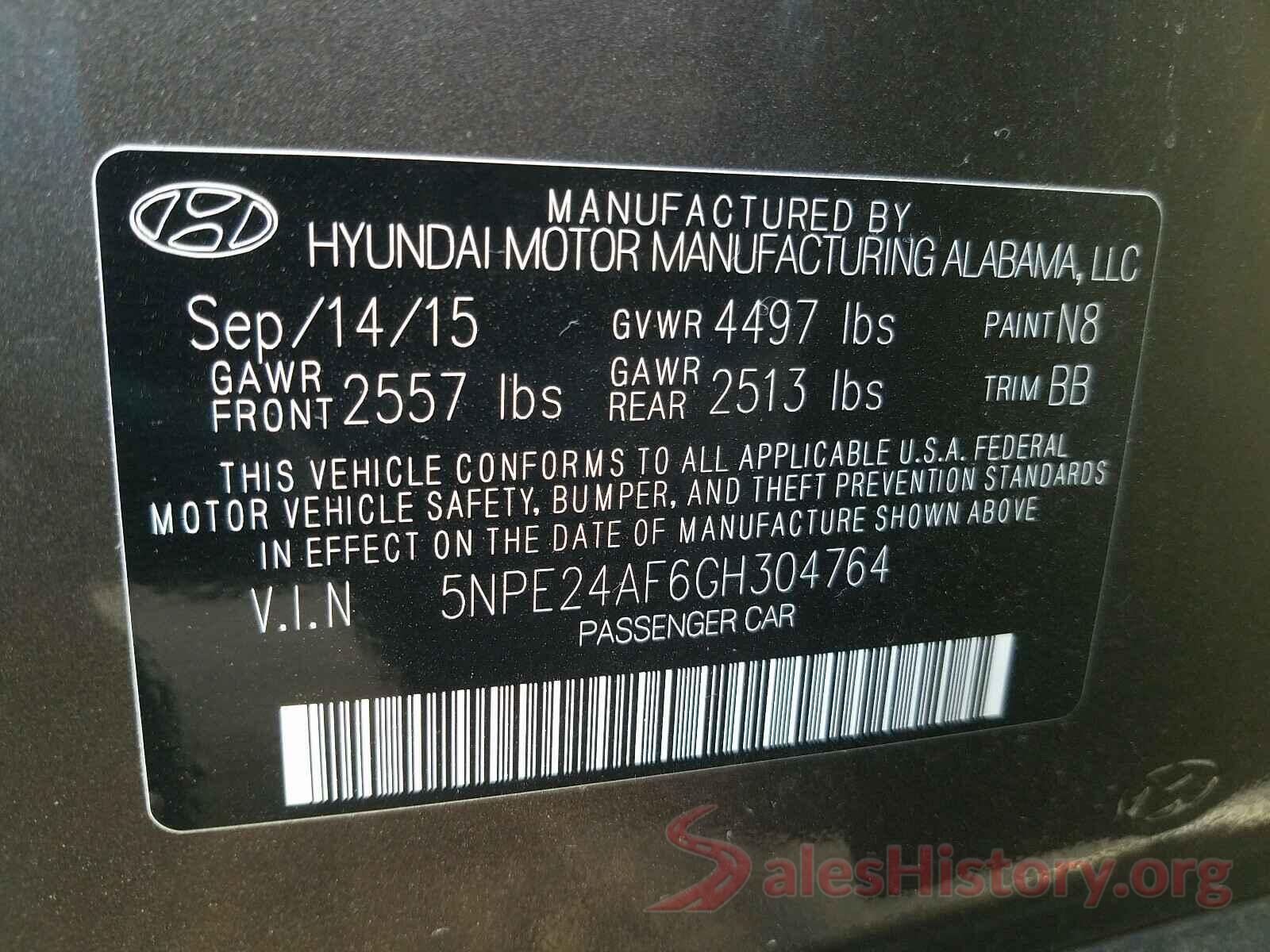 5NPE24AF6GH304764 2016 HYUNDAI SONATA