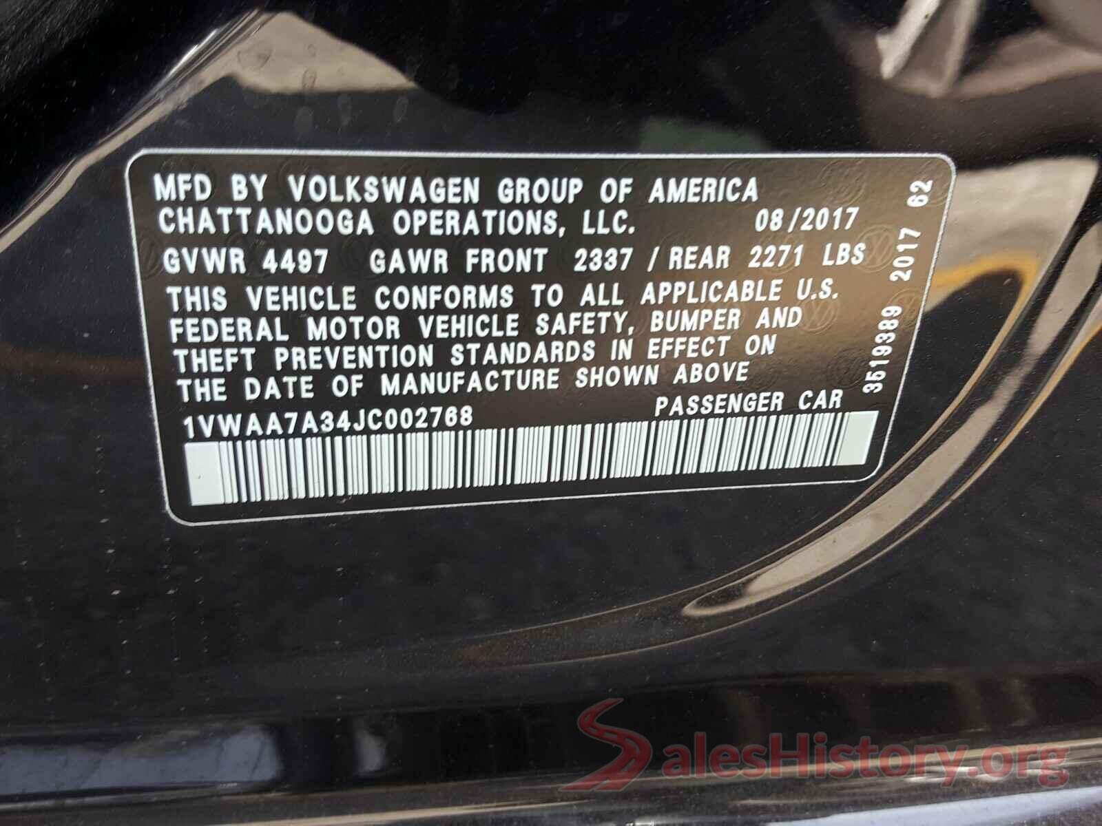 1VWAA7A34JC002768 2018 VOLKSWAGEN PASSAT