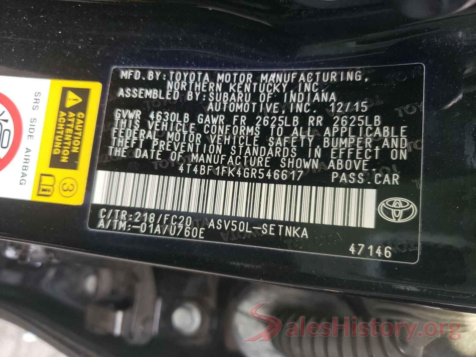 4T4BF1FK4GR546617 2016 TOYOTA CAMRY