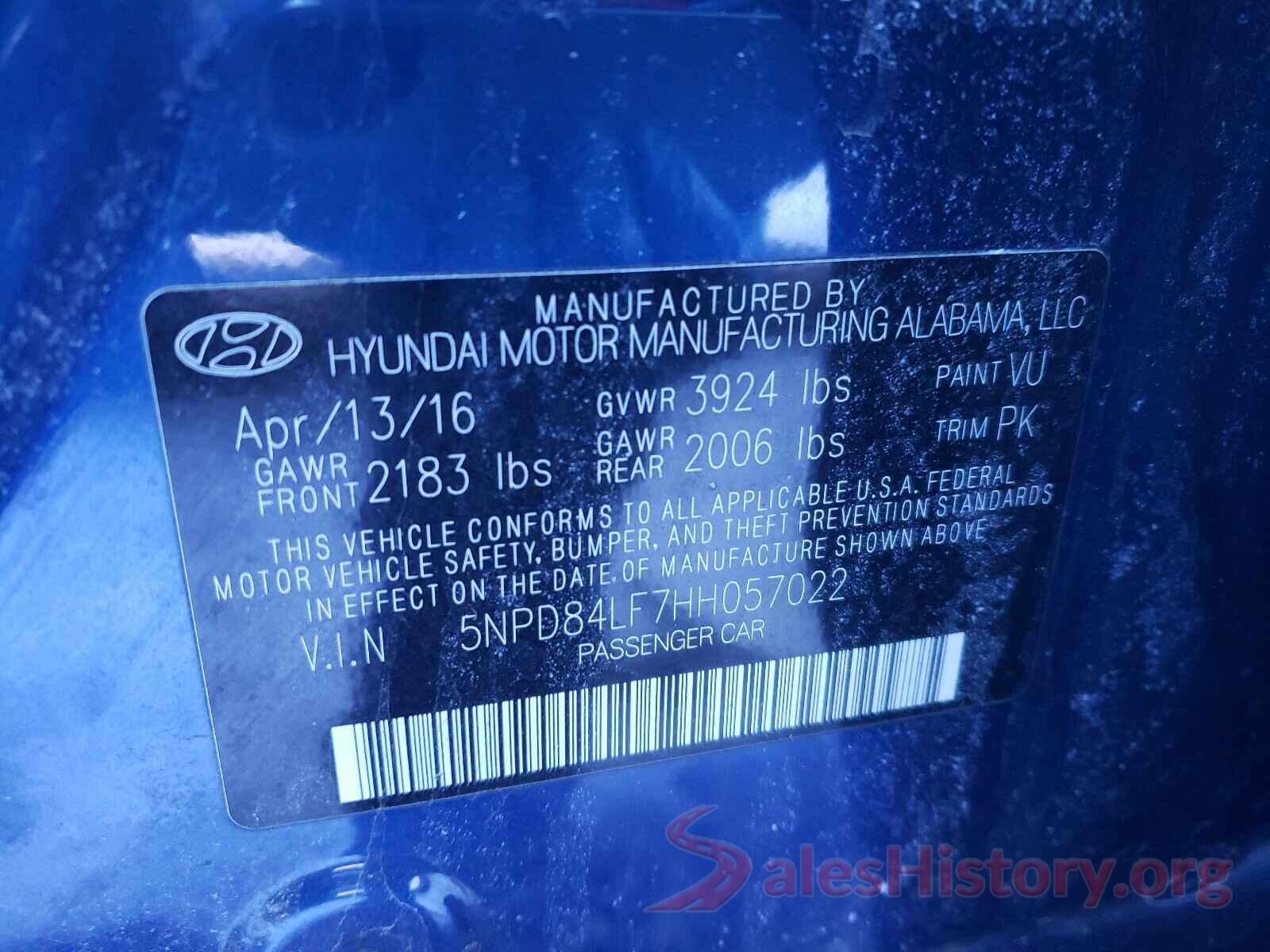 5NPD84LF7HH057022 2017 HYUNDAI ELANTRA