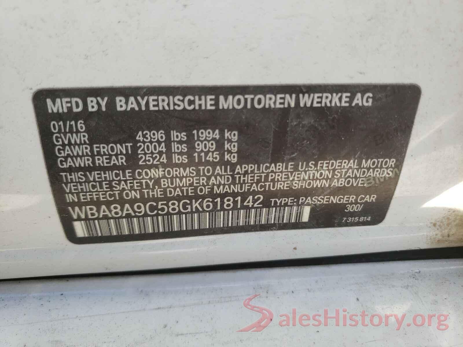 WBA8A9C58GK618142 2016 BMW 3 SERIES