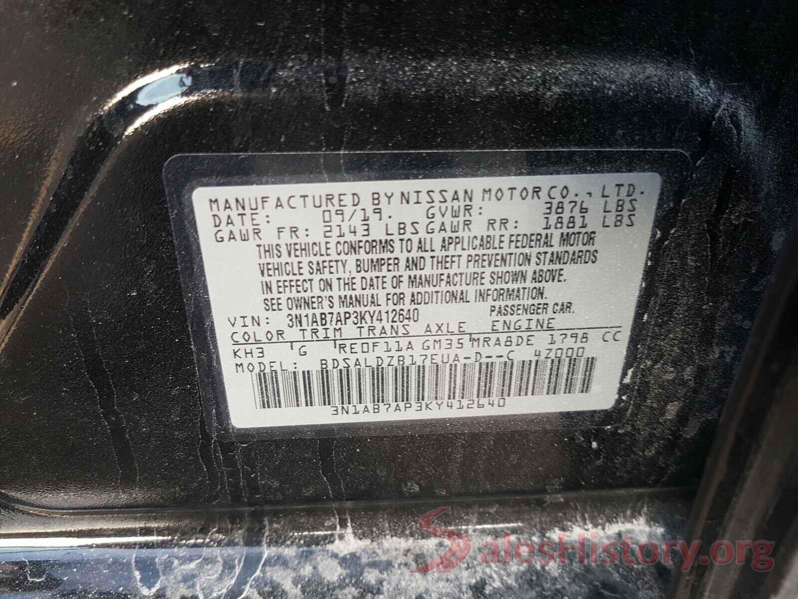 3N1AB7AP3KY412640 2019 NISSAN SENTRA