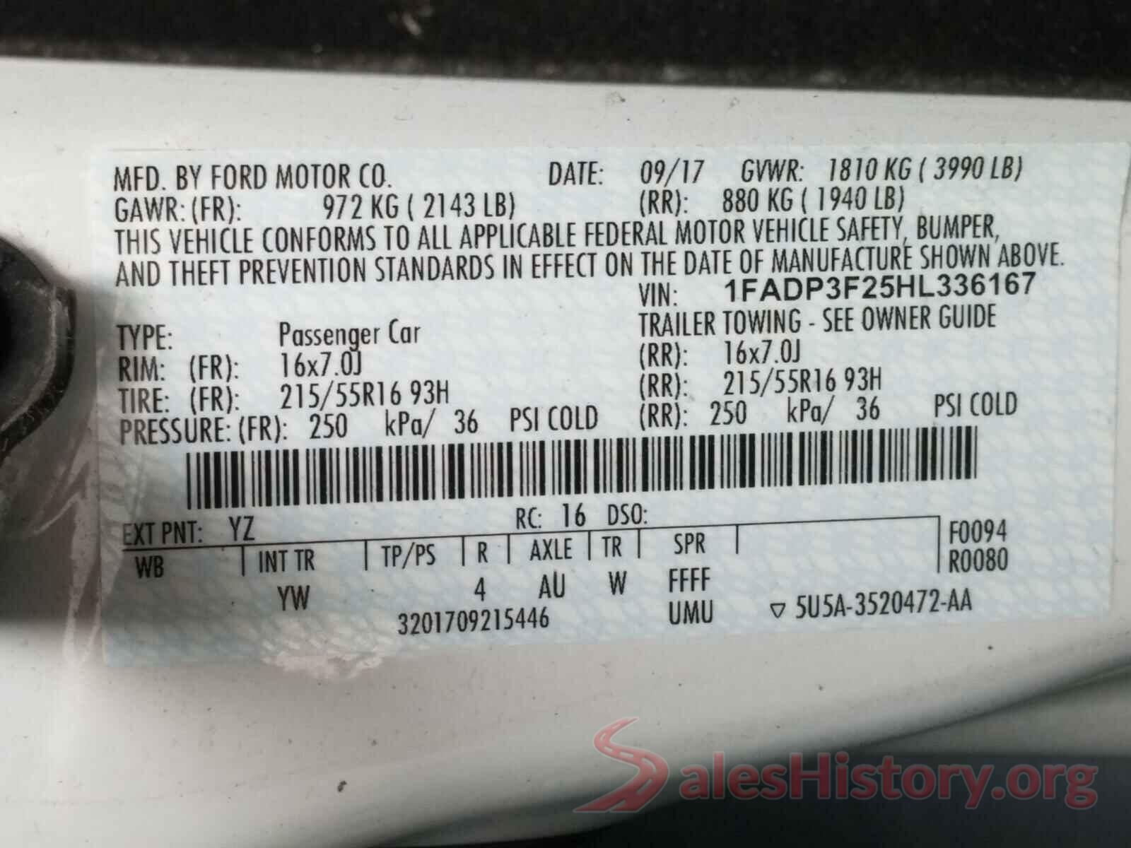 1FADP3F25HL336167 2017 FORD FOCUS