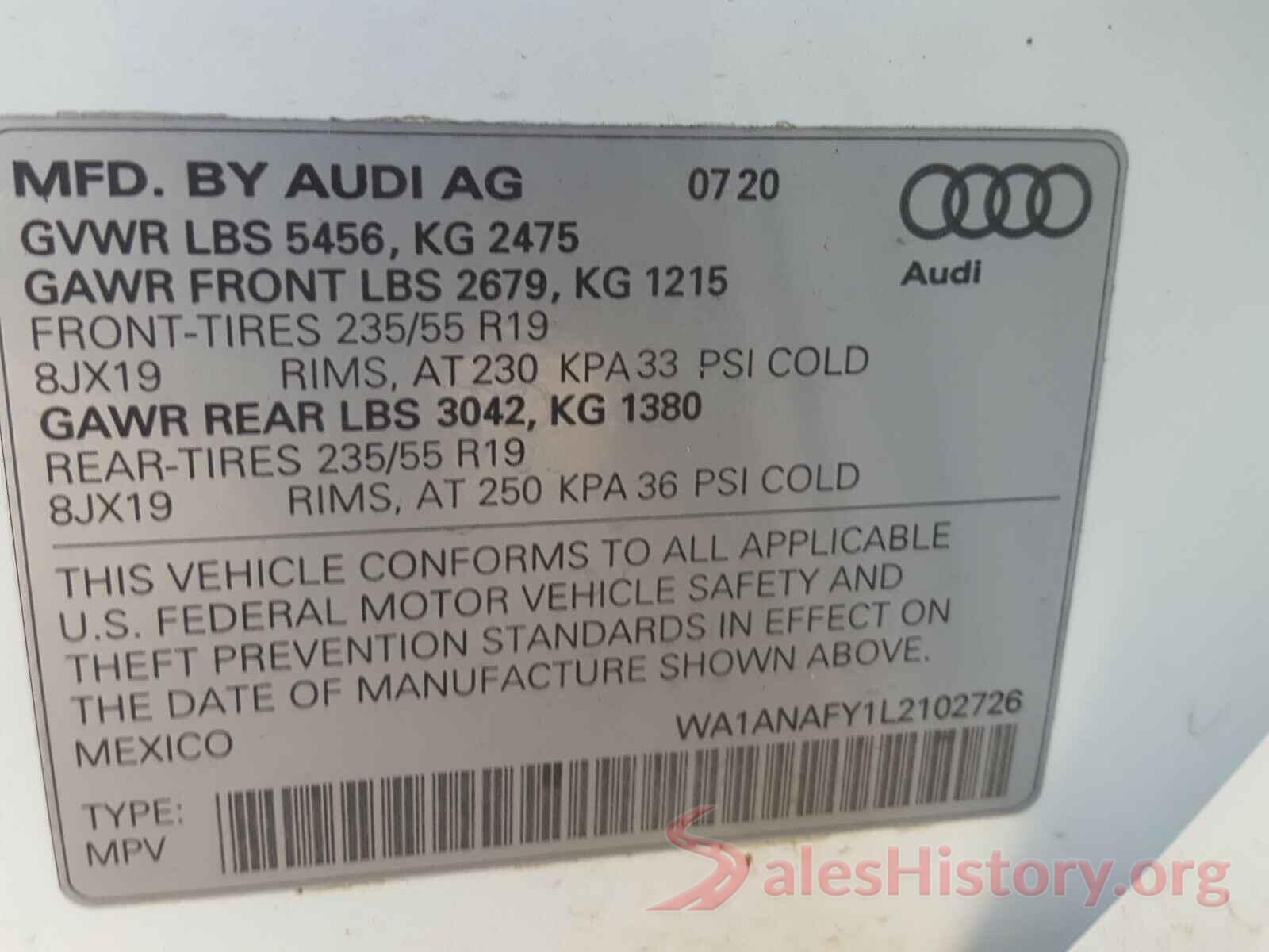 WA1ANAFY1L2102726 2020 AUDI Q5