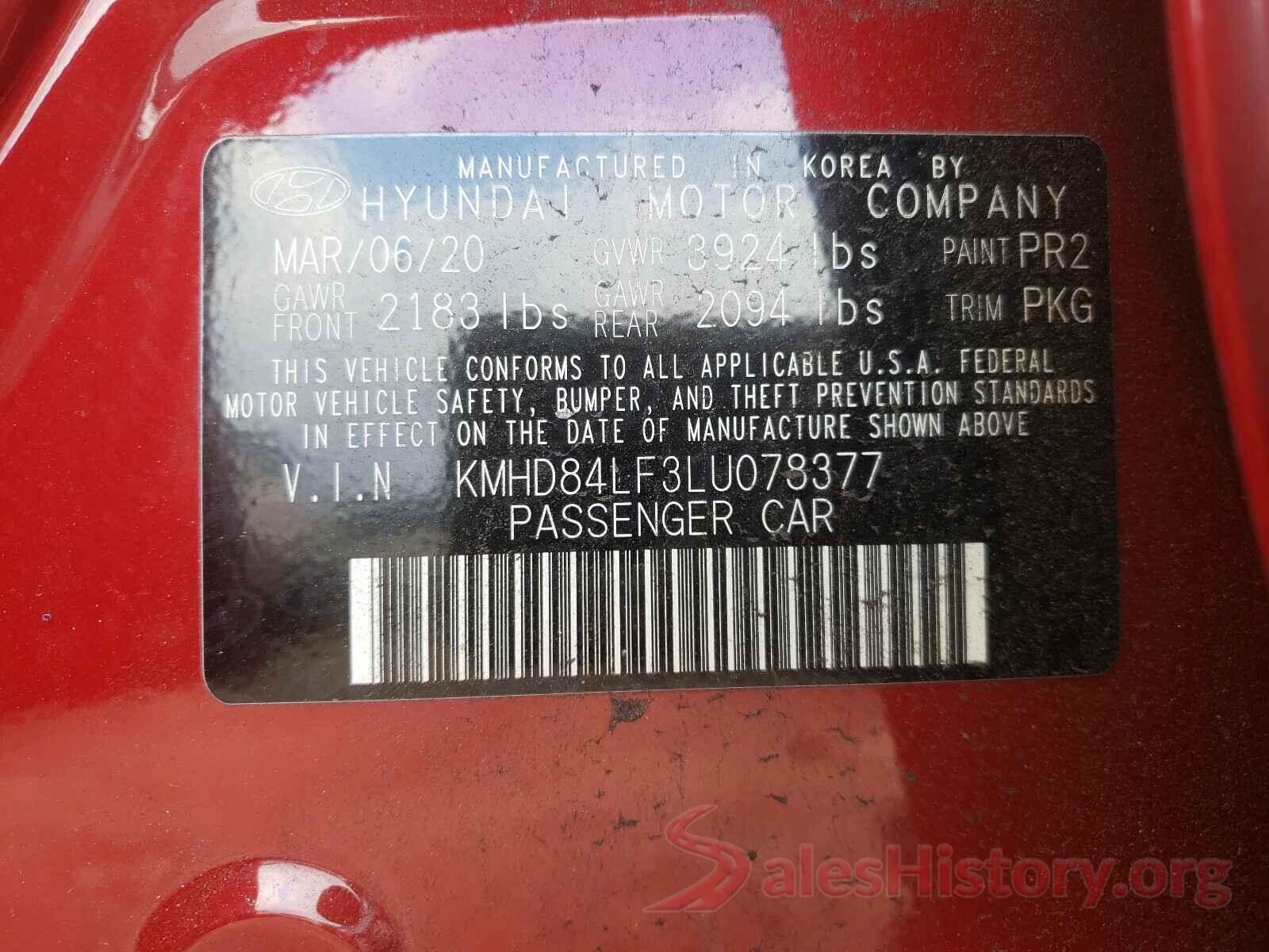 KMHD84LF3LU078377 2020 HYUNDAI ELANTRA