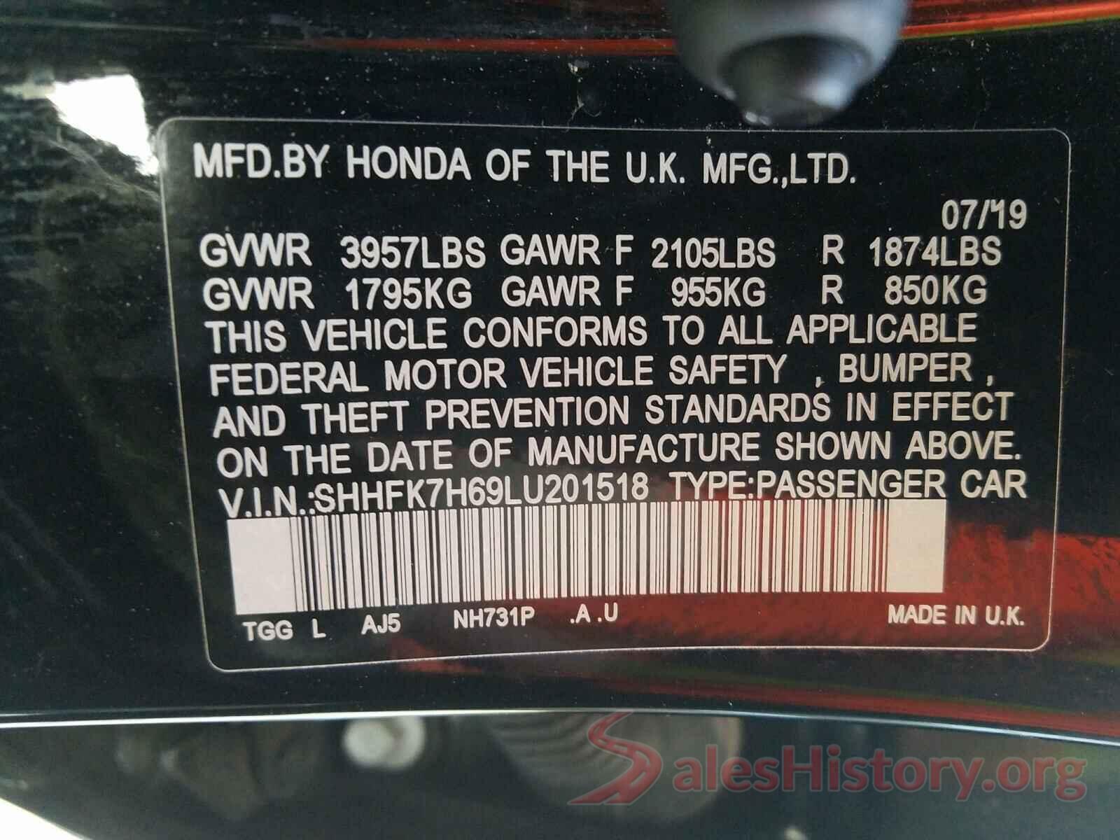 SHHFK7H69LU201518 2020 HONDA CIVIC