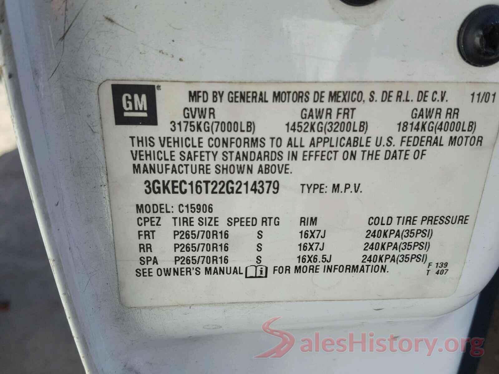 2T3RWRFV3MW109812 2002 GMC YUKON