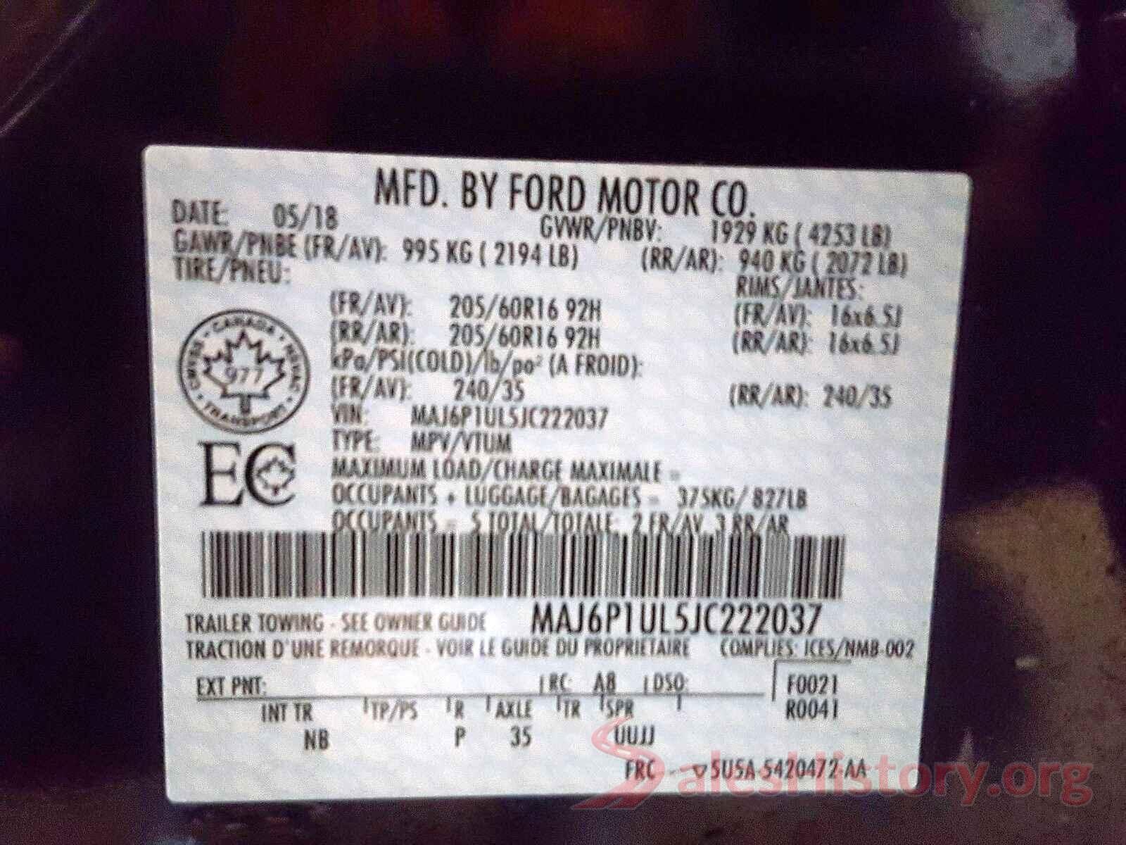 5YFVPMAE7MP239608 2018 FORD ALL OTHER