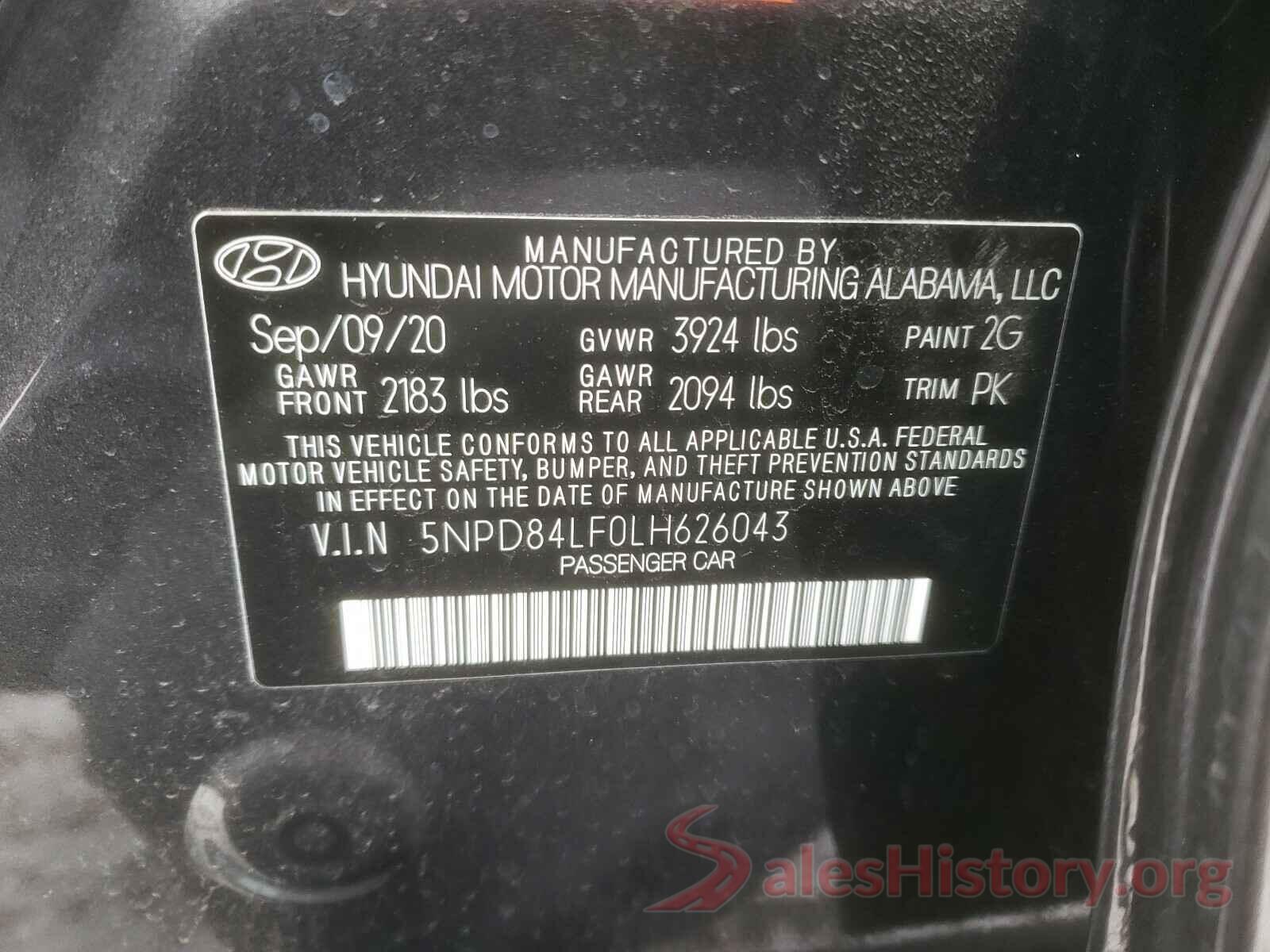 5NPD84LF0LH626043 2020 HYUNDAI ELANTRA