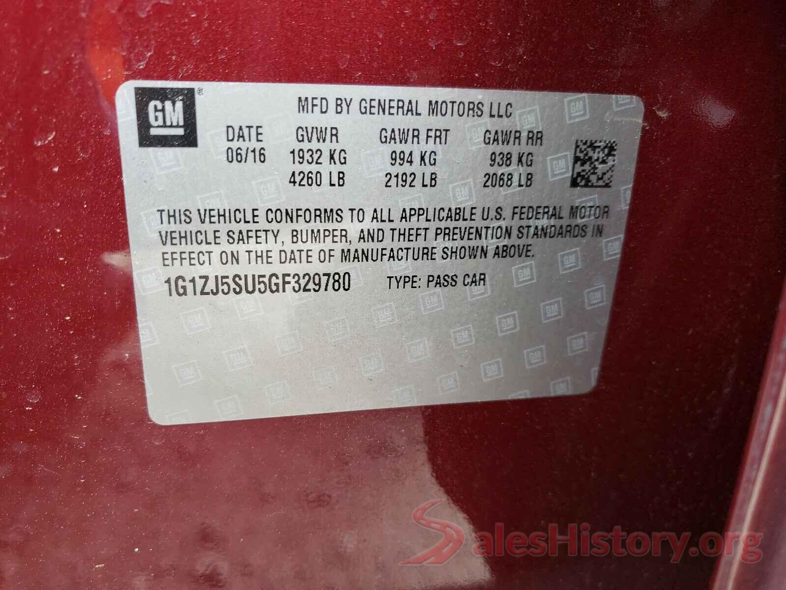 1G1ZJ5SU5GF329780 2016 CHEVROLET MALIBU