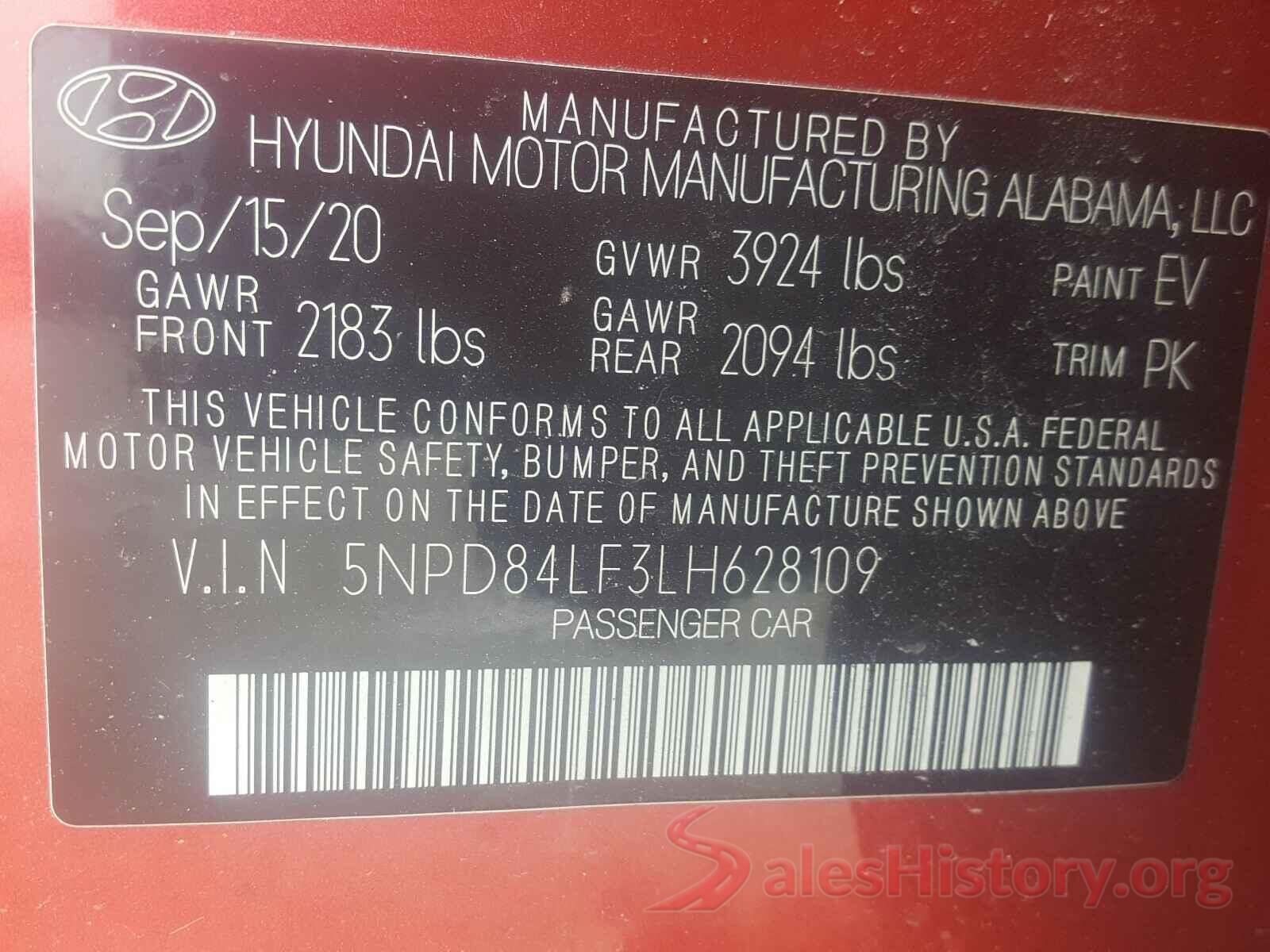 5NPD84LF3LH628109 2020 HYUNDAI ELANTRA