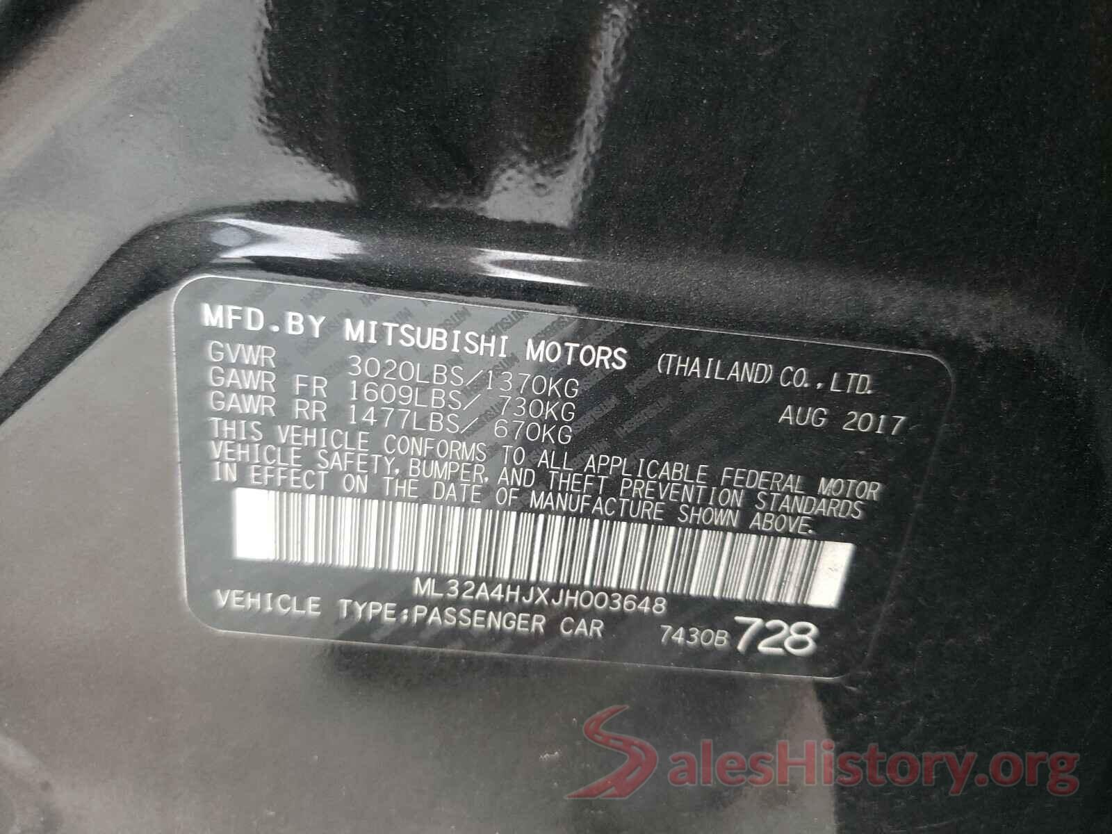 ML32A4HJXJH003648 2018 MITSUBISHI MIRAGE