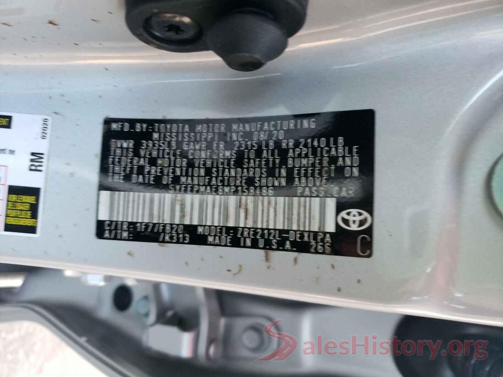 5YFEPMAE8MP158486 2021 TOYOTA COROLLA