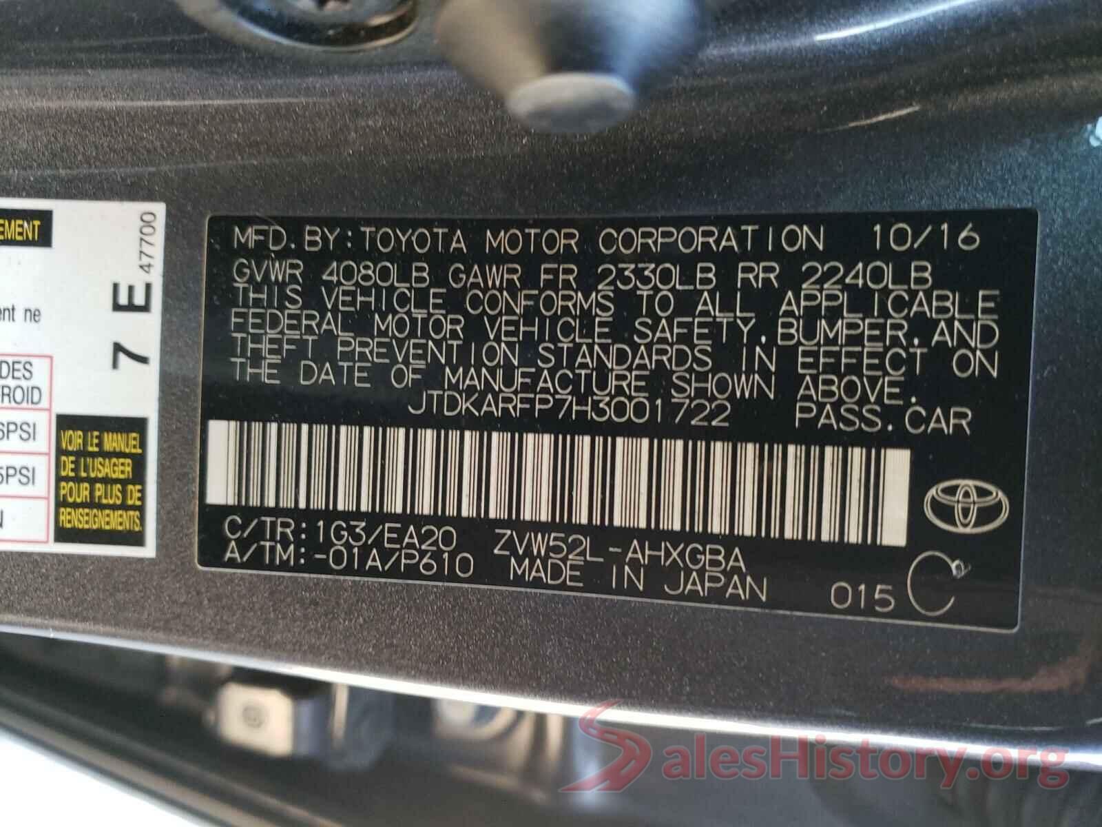 JTDKARFP7H3001722 2017 TOYOTA PRIUS