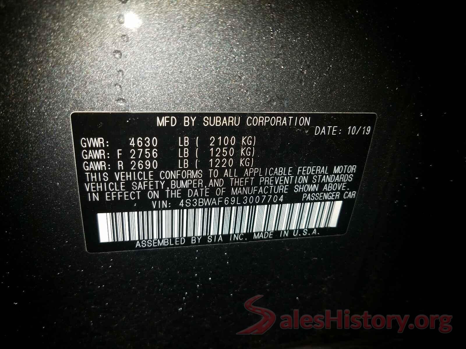 4S3BWAF69L3007704 2020 SUBARU LEGACY