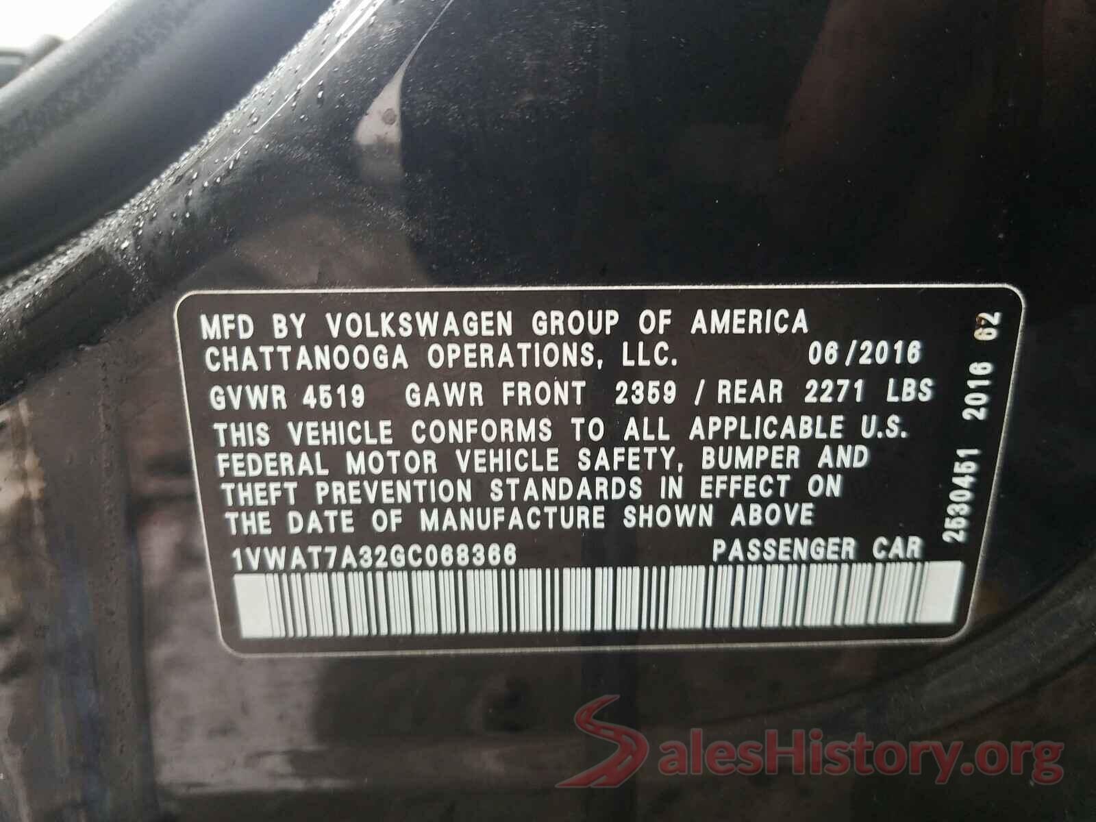 1VWAT7A32GC068366 2016 VOLKSWAGEN PASSAT