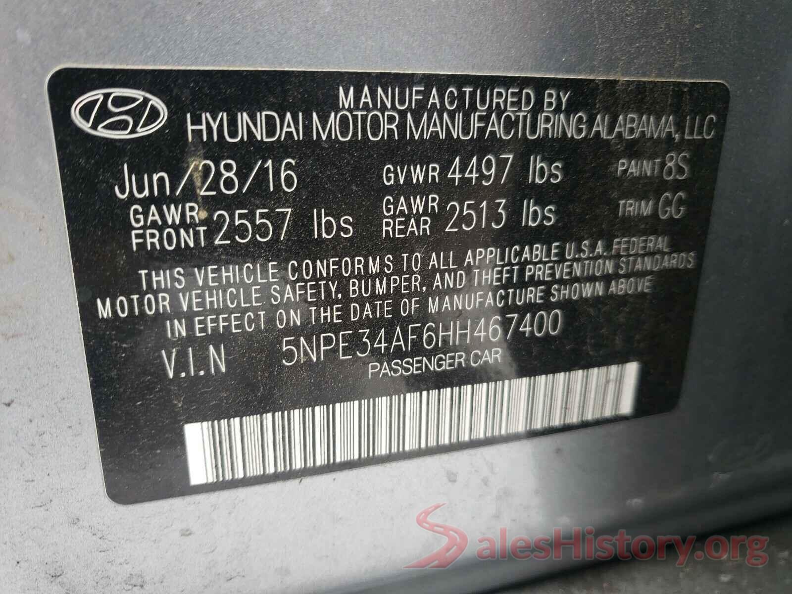 5NPE34AF6HH467400 2017 HYUNDAI SONATA