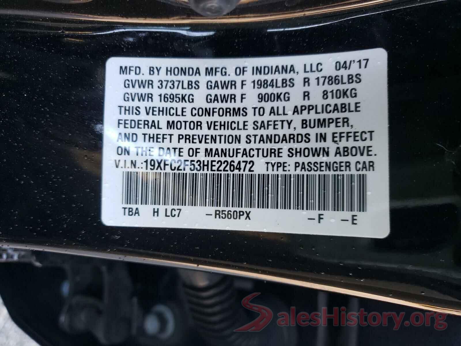 19XFC2F53HE226472 2017 HONDA CIVIC