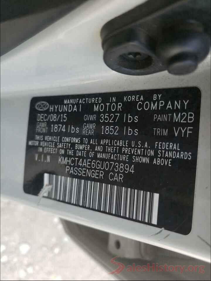 KMHCT4AE6GU073894 2016 HYUNDAI ACCENT