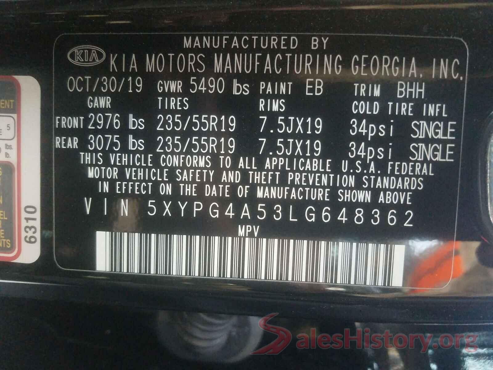 5XYPG4A53LG648362 2020 KIA SORENTO