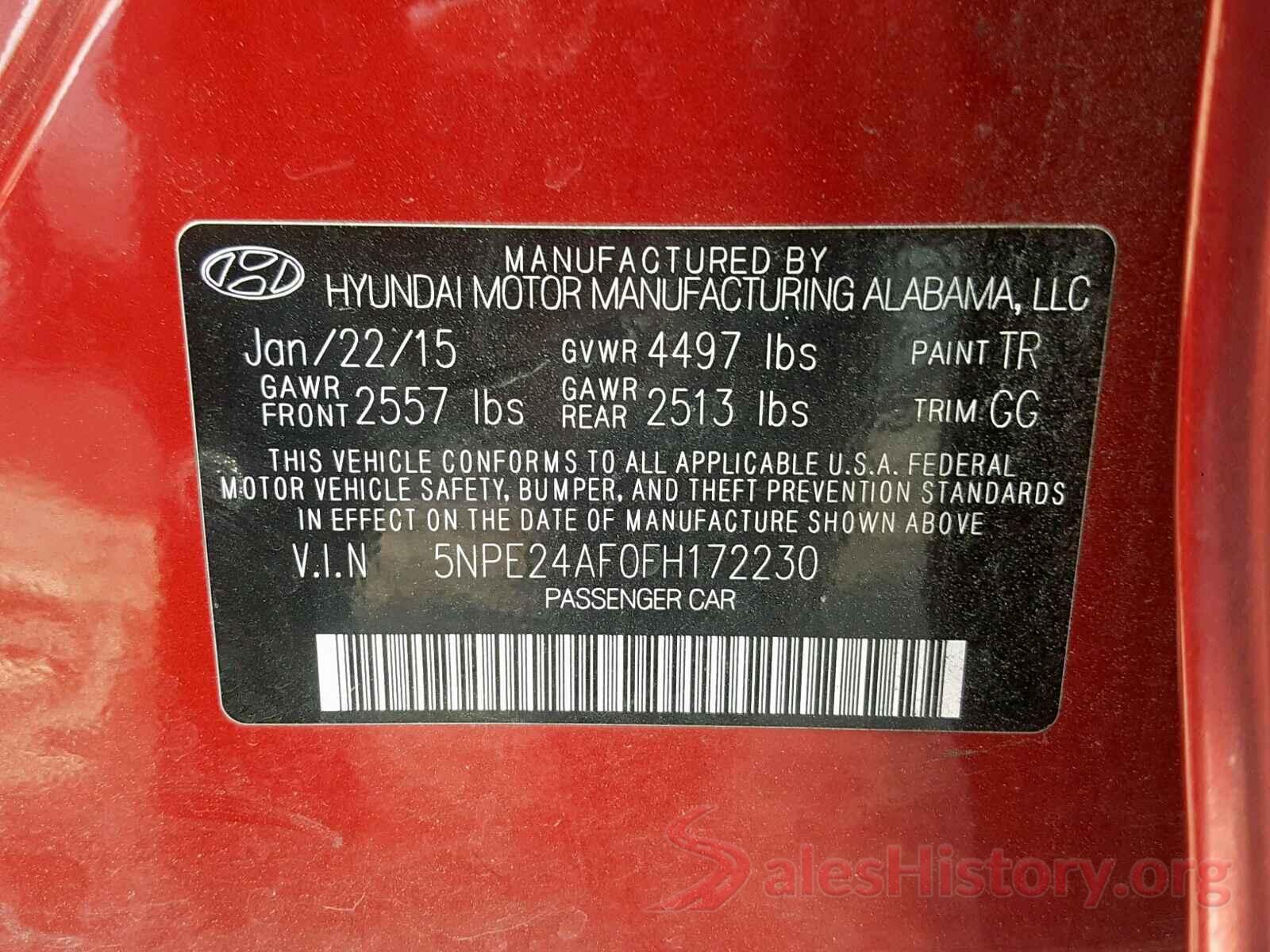 5NPE24AF0FH172230 2015 HYUNDAI SONATA