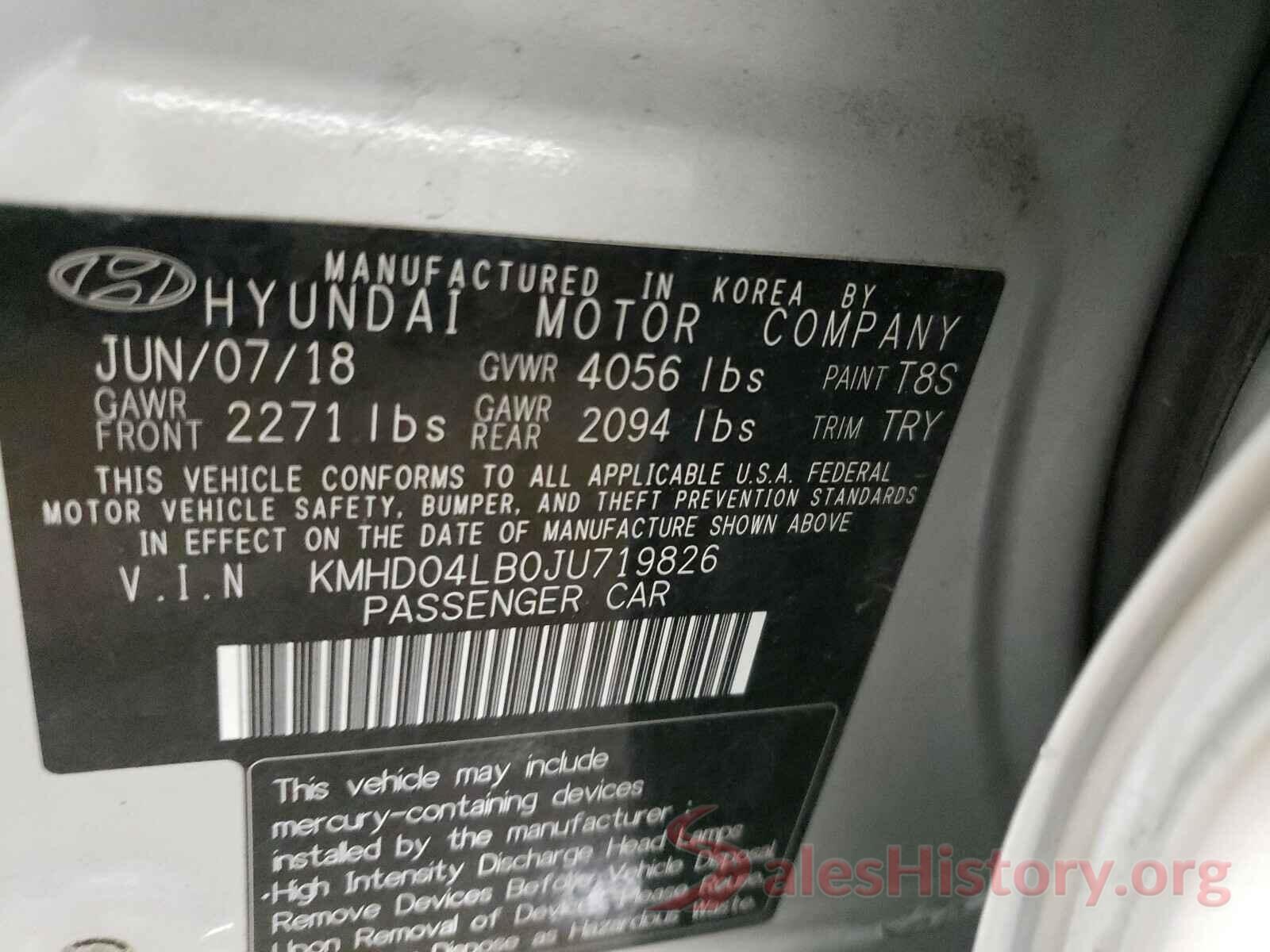 KMHD04LB0JU719826 2018 HYUNDAI ELANTRA