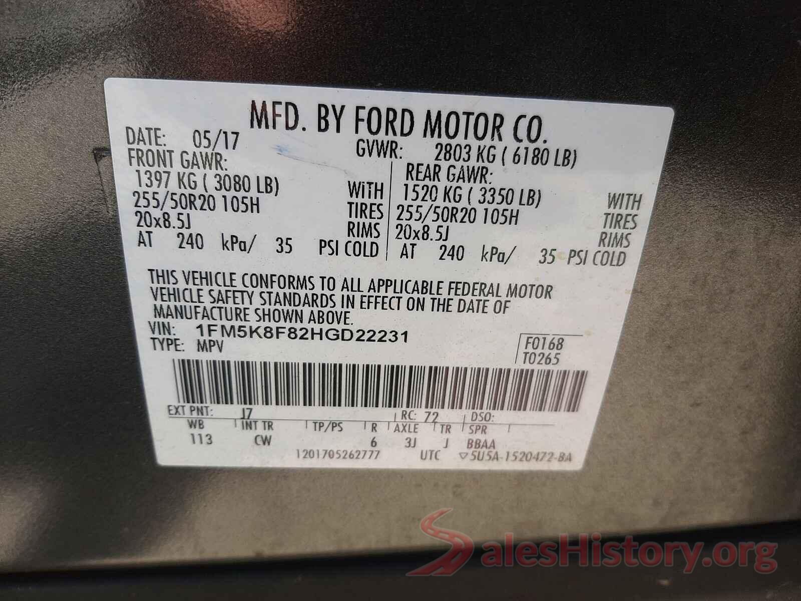 1FM5K8F82HGD22231 2017 FORD EXPLORER