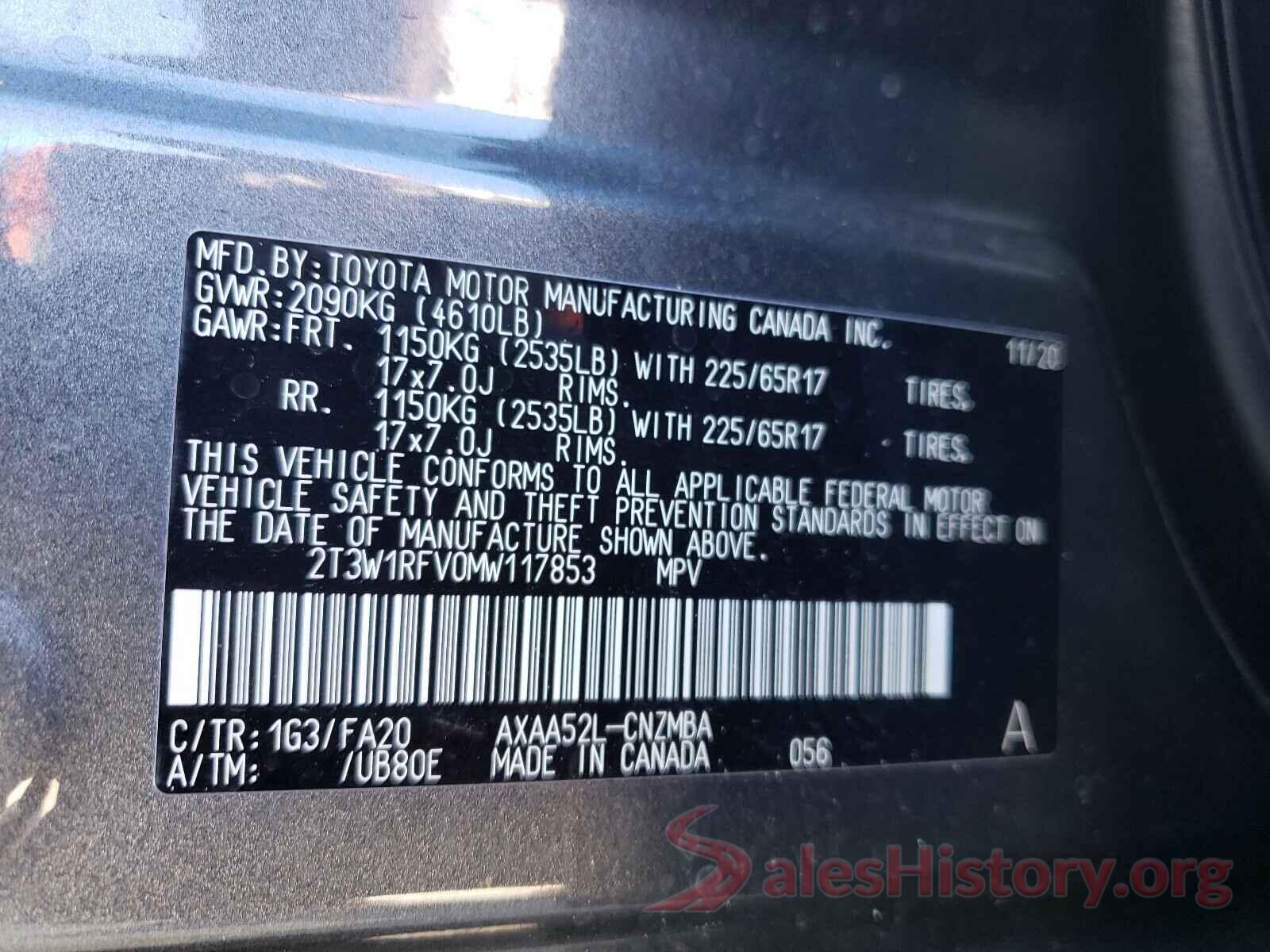 2T3W1RFV0MW117853 2021 TOYOTA RAV4