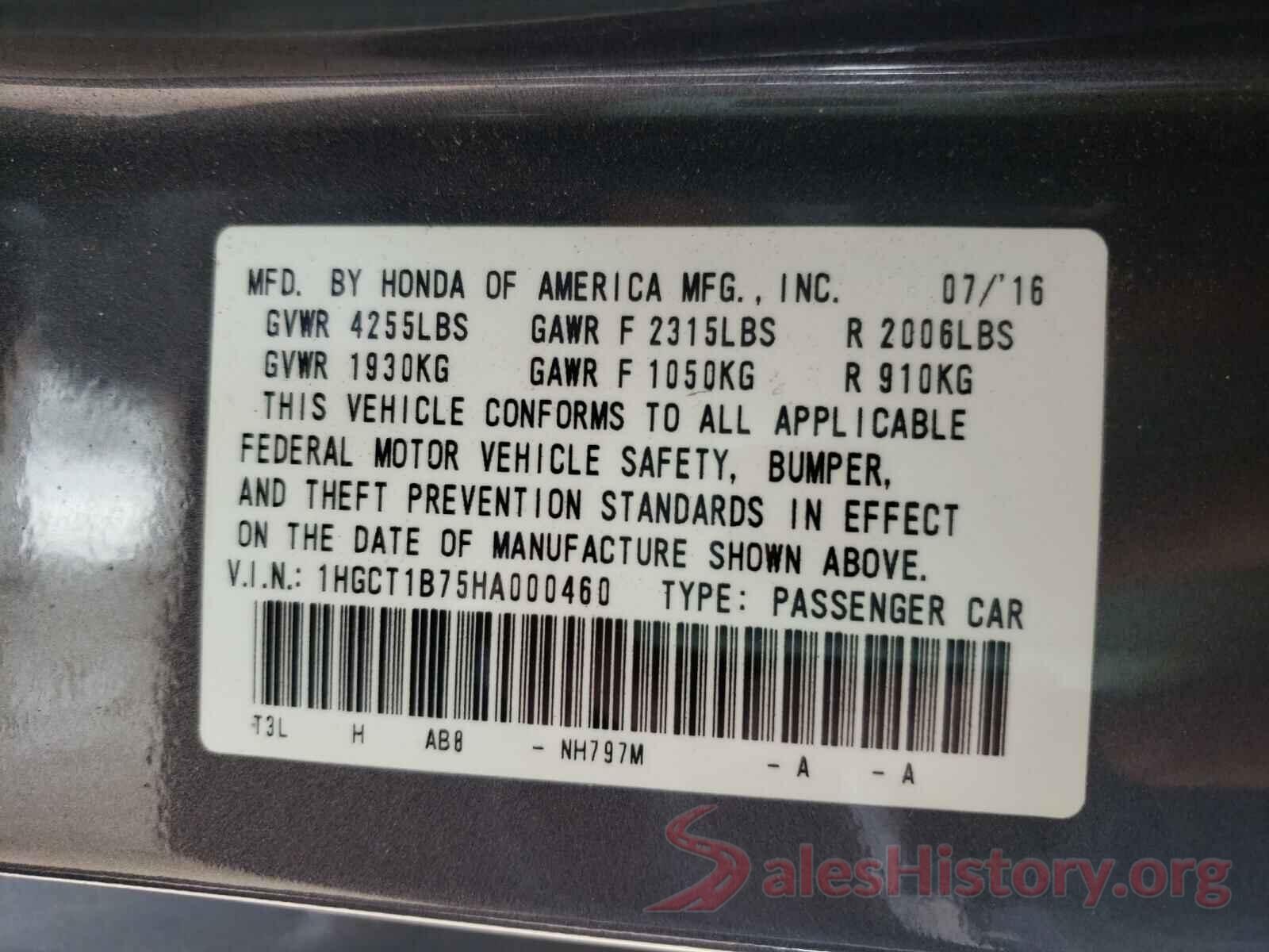 1HGCT1B75HA000460 2017 HONDA ACCORD