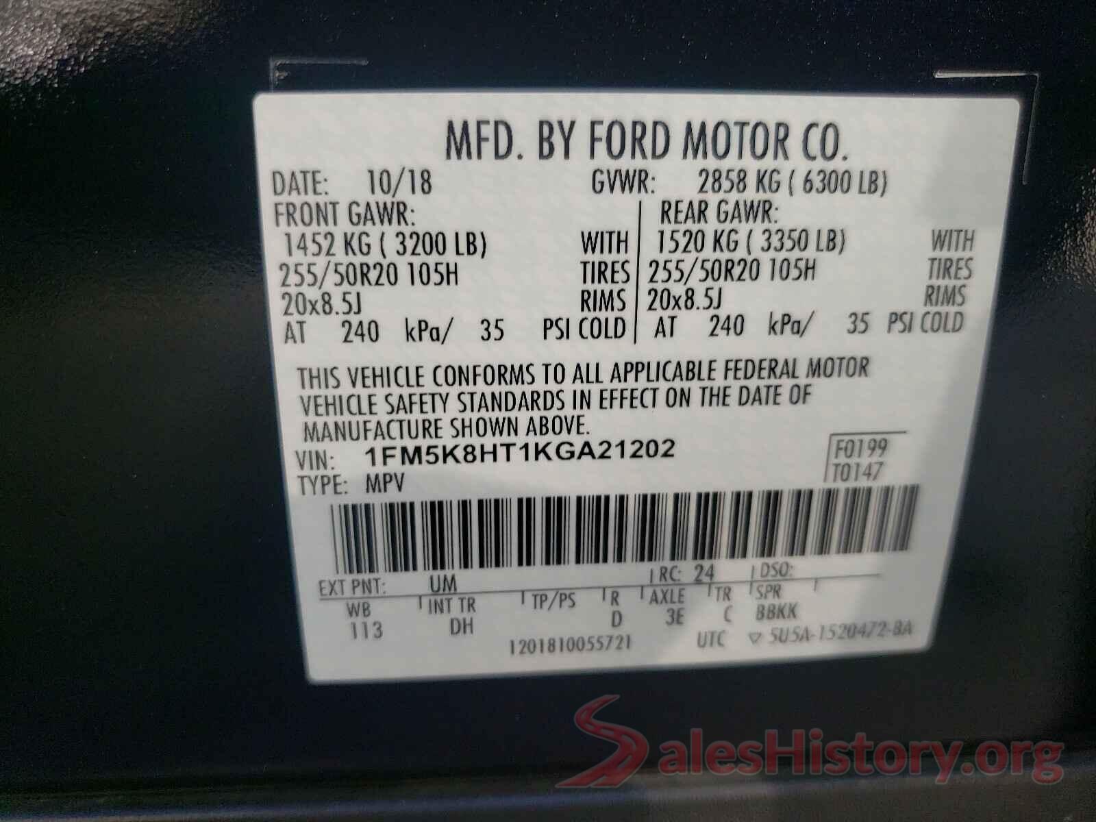 1FM5K8HT1KGA21202 2019 FORD EXPLORER