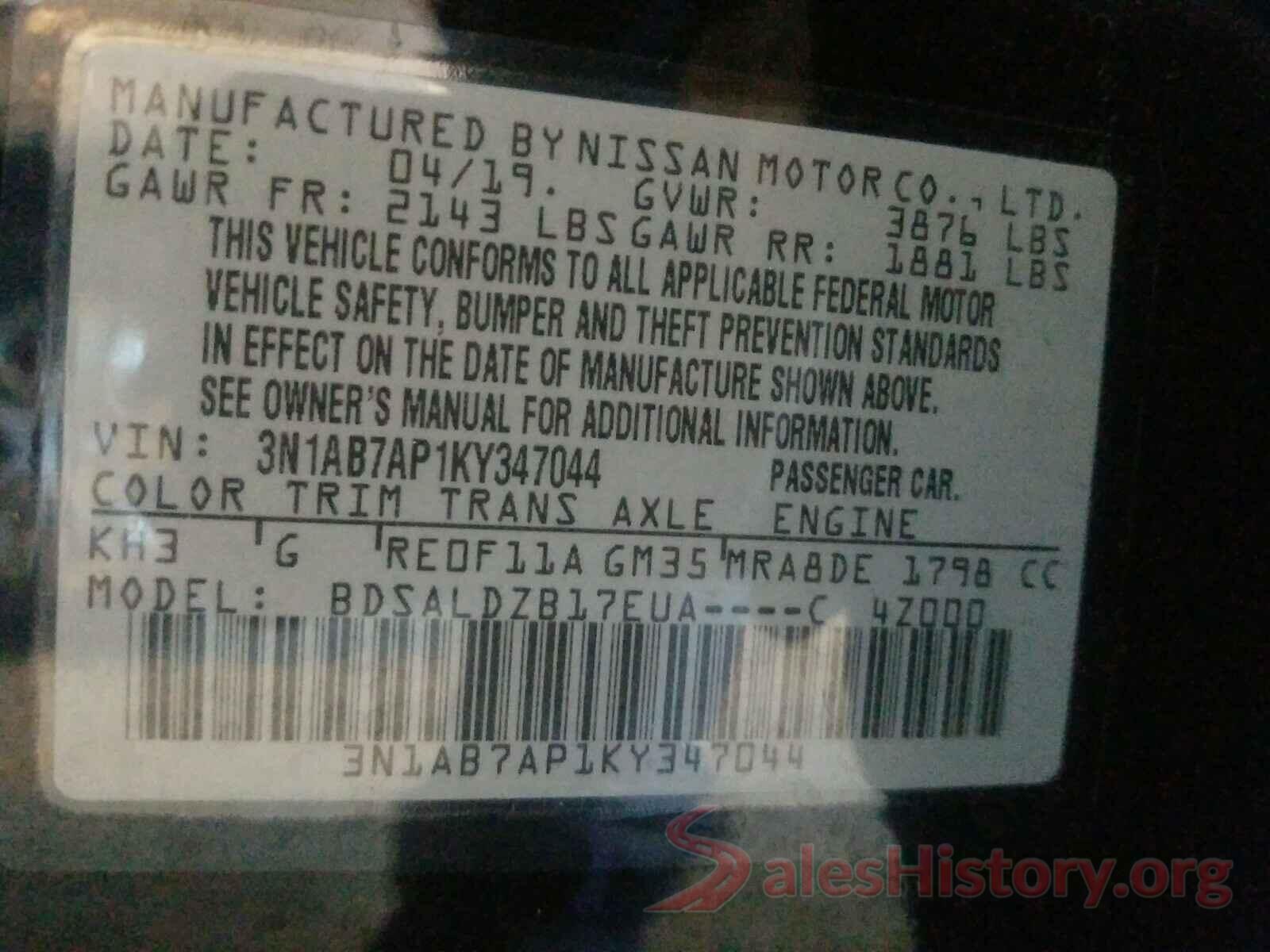 3N1AB7AP1KY347044 2019 NISSAN SENTRA