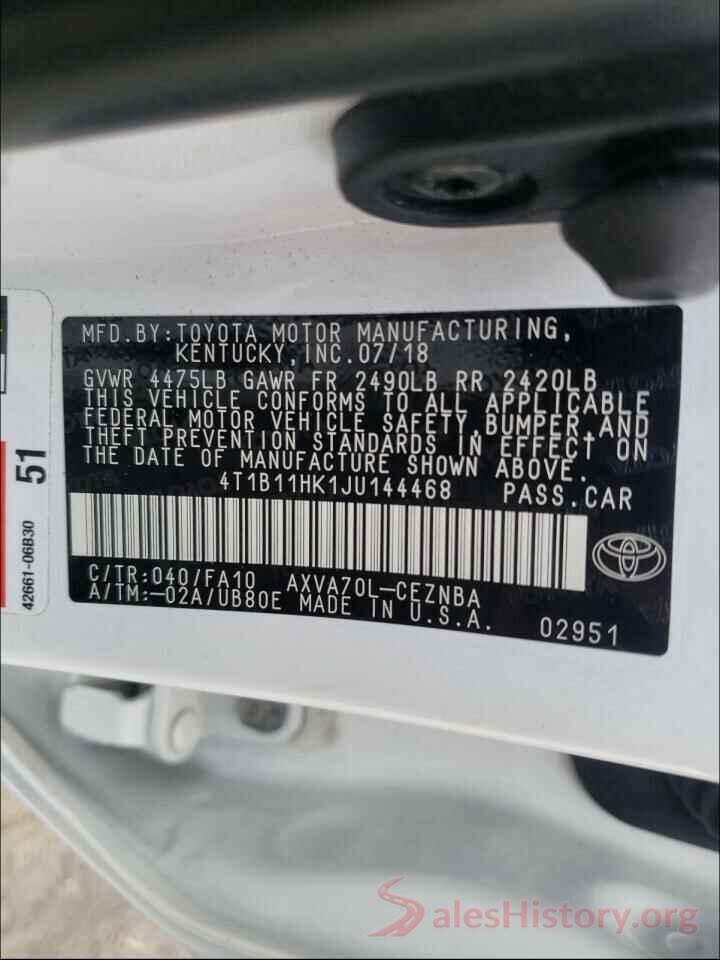 4T1B11HK1JU144468 2018 TOYOTA CAMRY