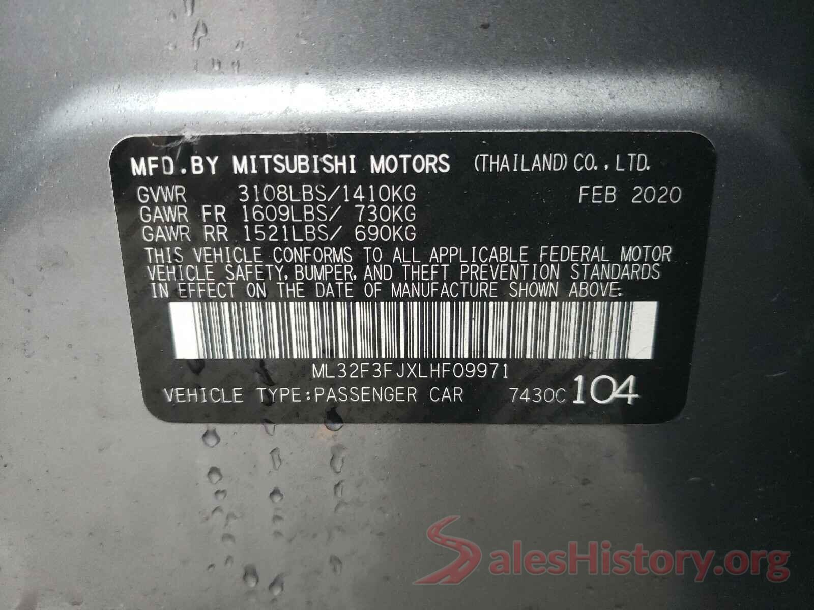 ML32F3FJXLHF09971 2020 MITSUBISHI MIRAGE